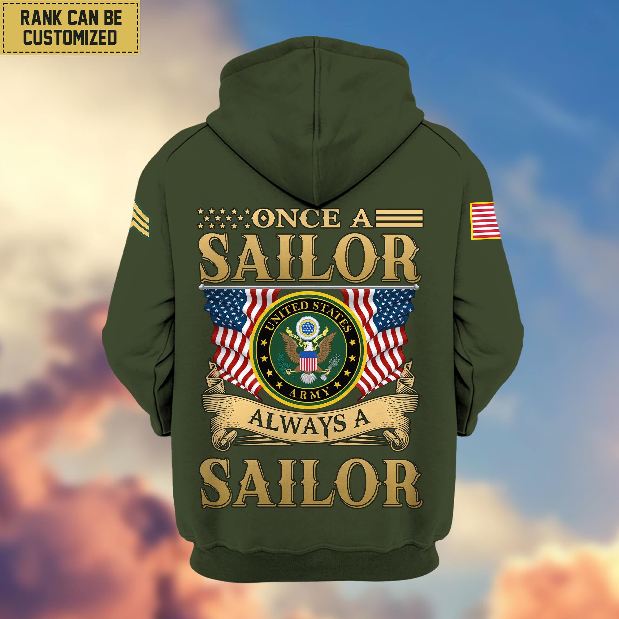 Premium Custom Name, Rank US Army Veteran Zip Hoodie VPVC606201, Gifts For Army Veteran