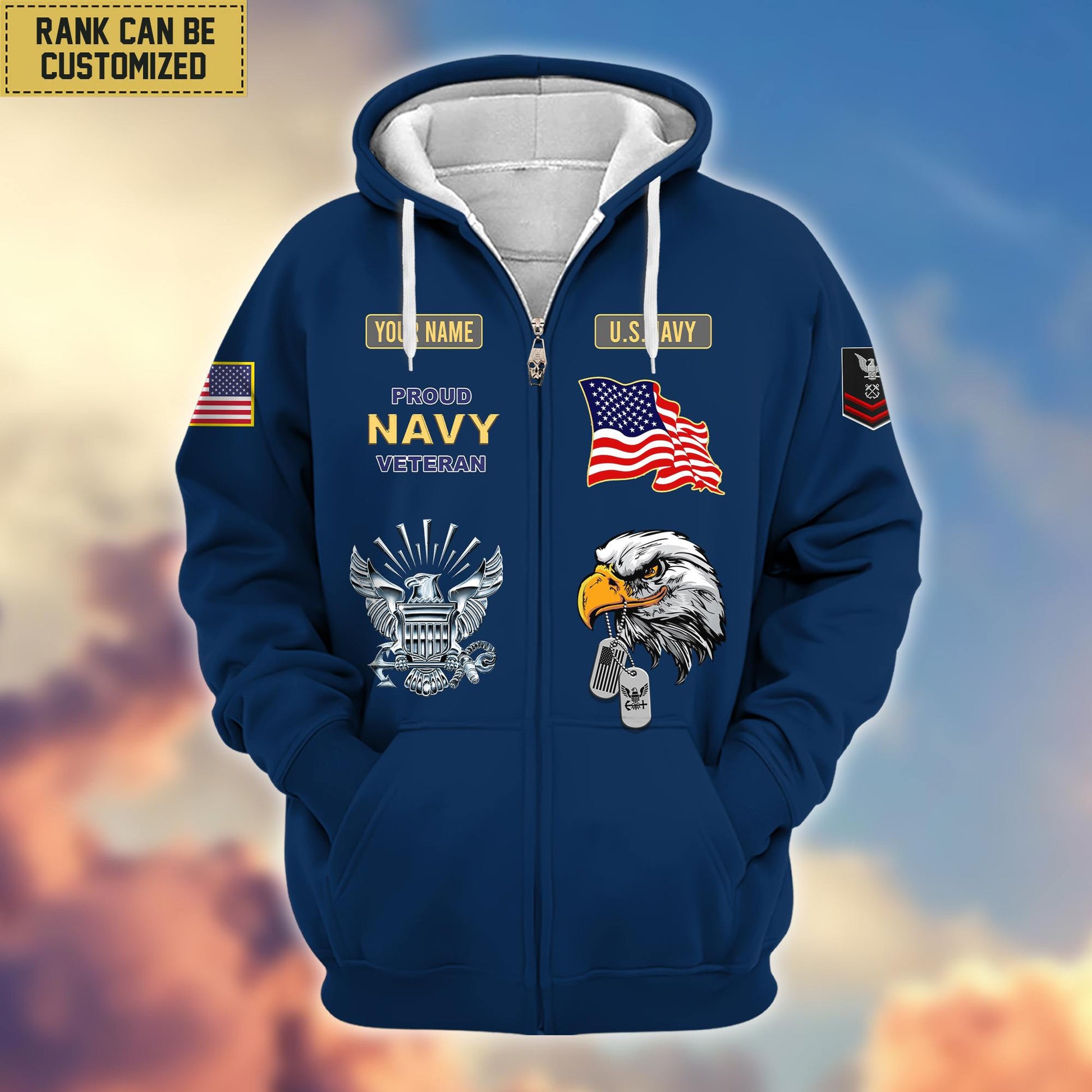 Premium Custom Name, Rank US Navy Veteran Zip Hoodie VPVC606202, Gifts For Navy Veteran