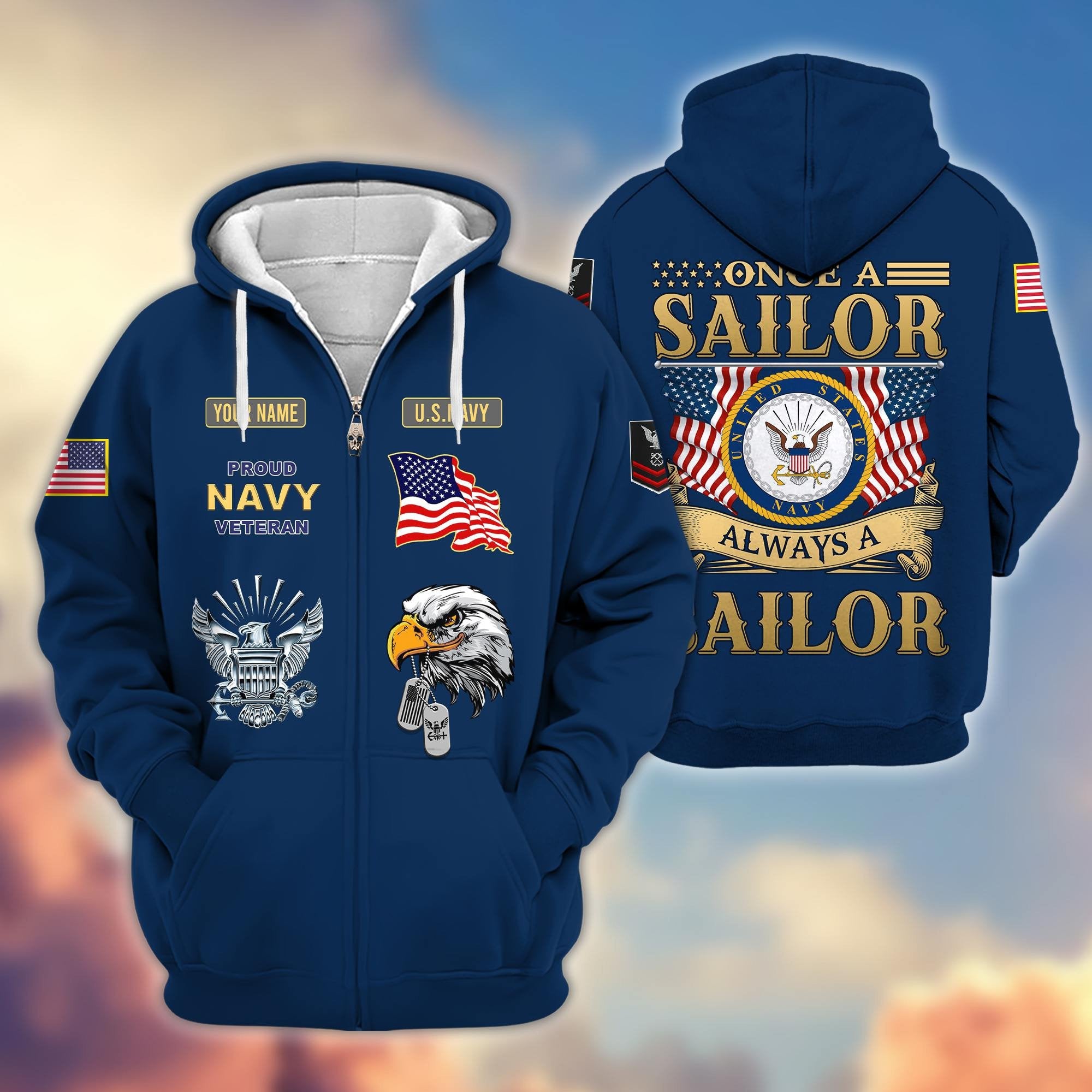 Premium Custom Name, Rank US Navy Veteran Zip Hoodie VPVC606202, Gifts For Navy Veteran