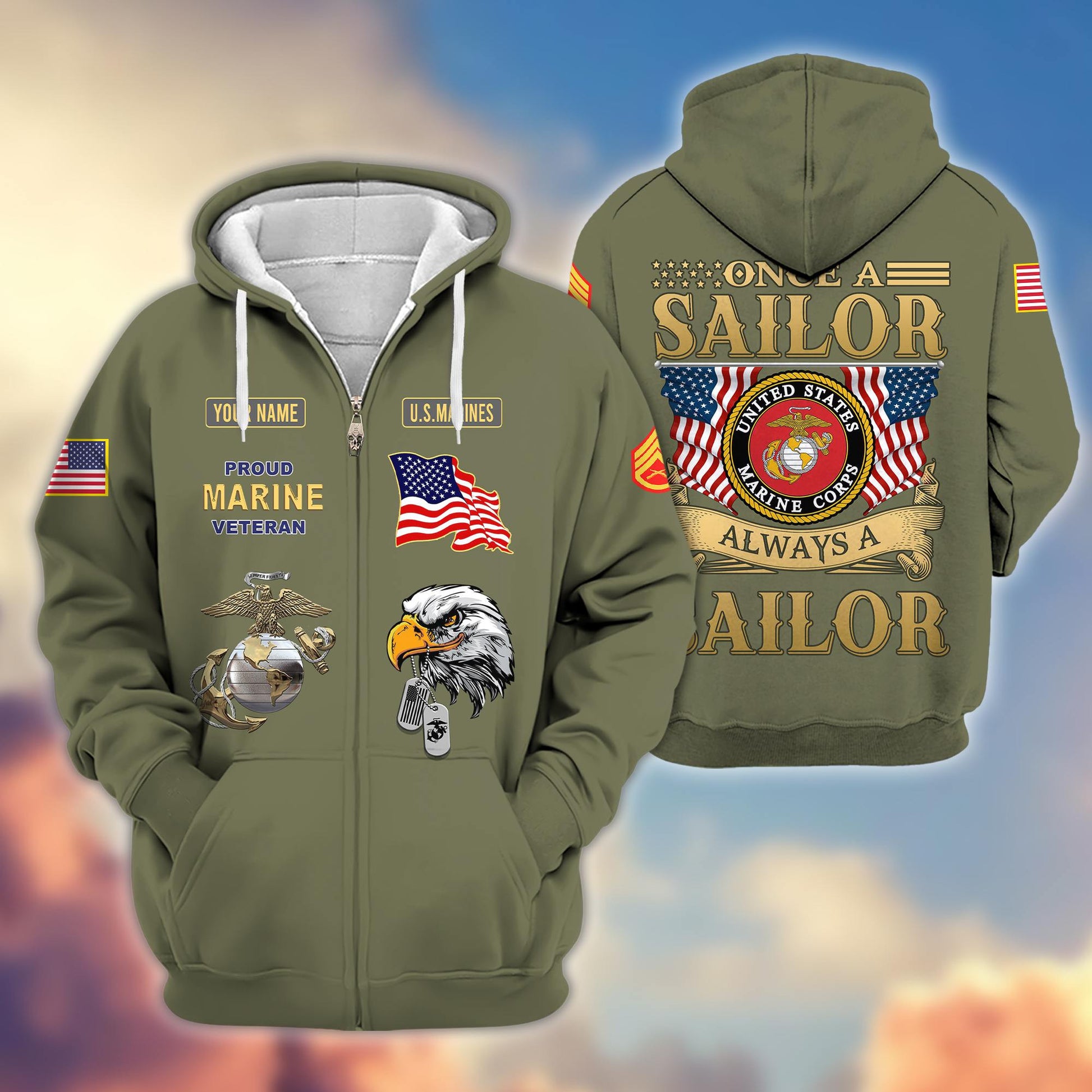 Premium Custom Name, Rank USMC Veteran Zip Hoodie VPVC606203, Gifts For Marine Veteran