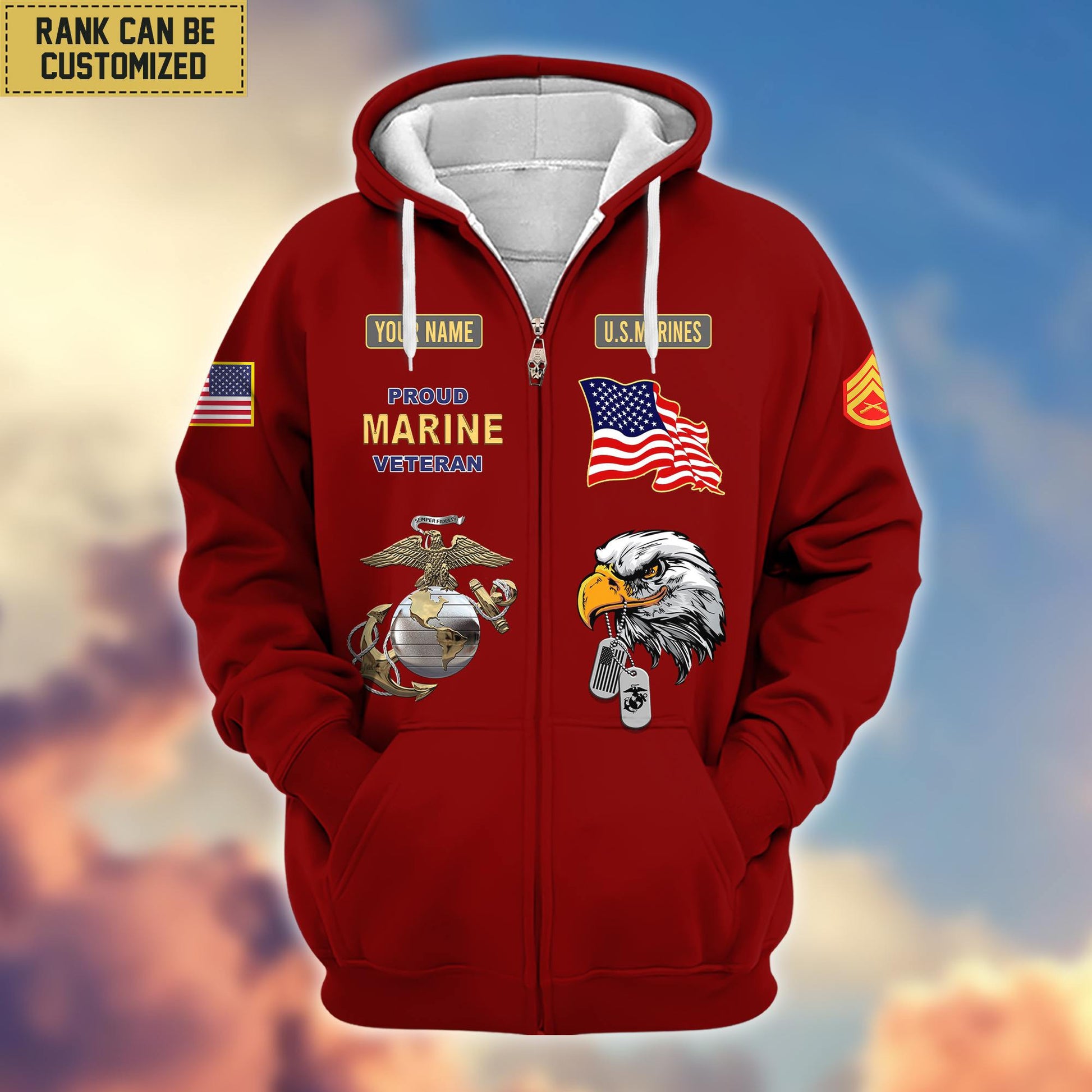 Premium Custom Name, Rank USMC Veteran Zip Hoodie VPVC606211, Gifts For Marine Veteran