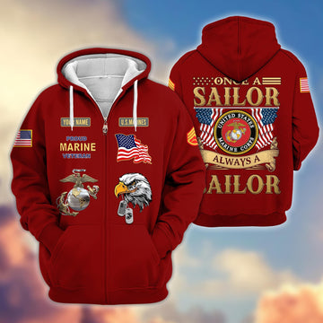 Premium Custom Name, Rank USMC Veteran Zip Hoodie VPVC606211, Gifts For Marine Veteran