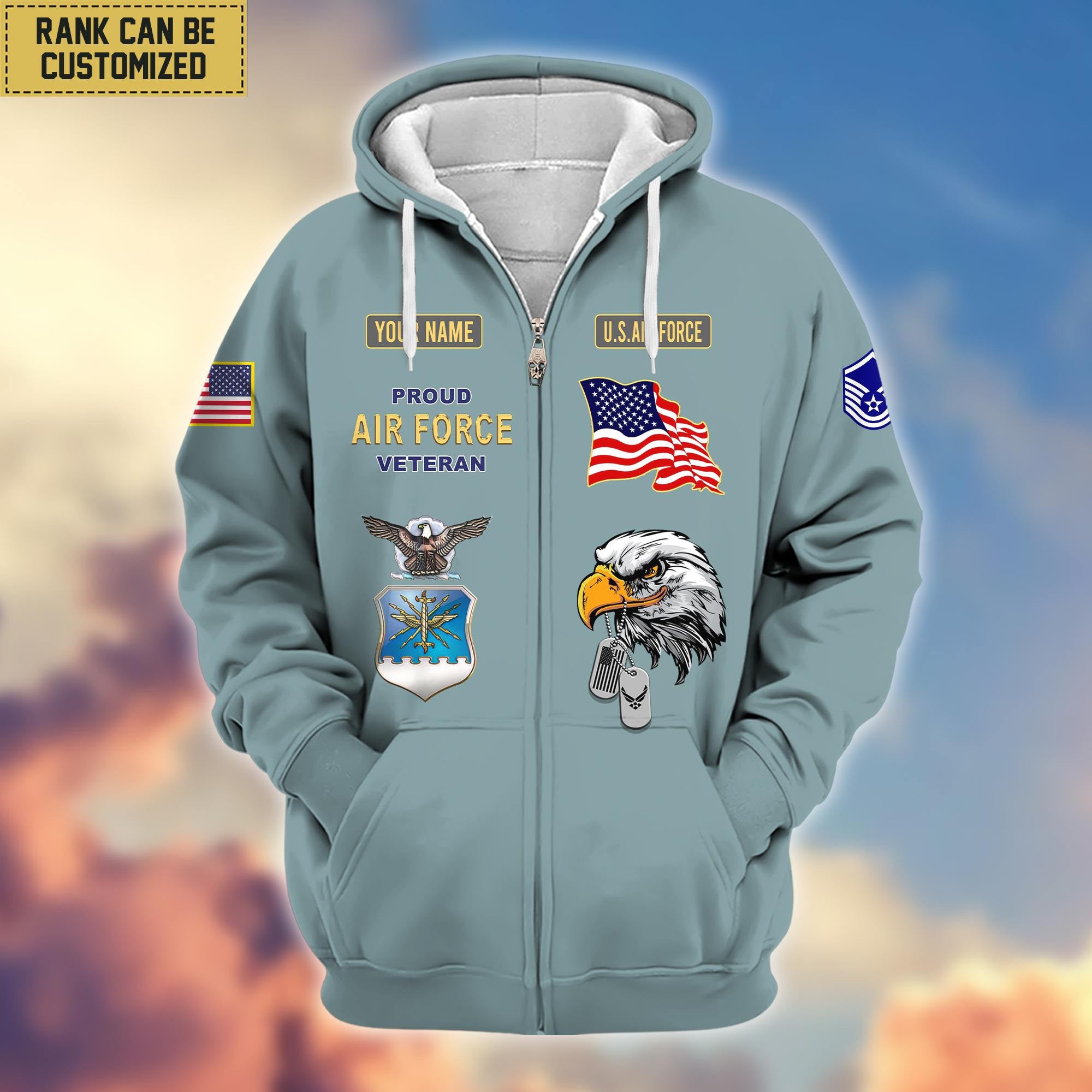 Premium Custom Name, Rank USAF Veteran Zip Hoodie VPVC606212, Gifts For Air Force Veteran