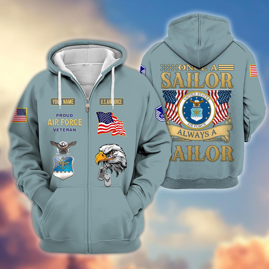 Premium Custom Name, Rank USAF Veteran Zip Hoodie VPVC606212, Gifts For Air Force Veteran