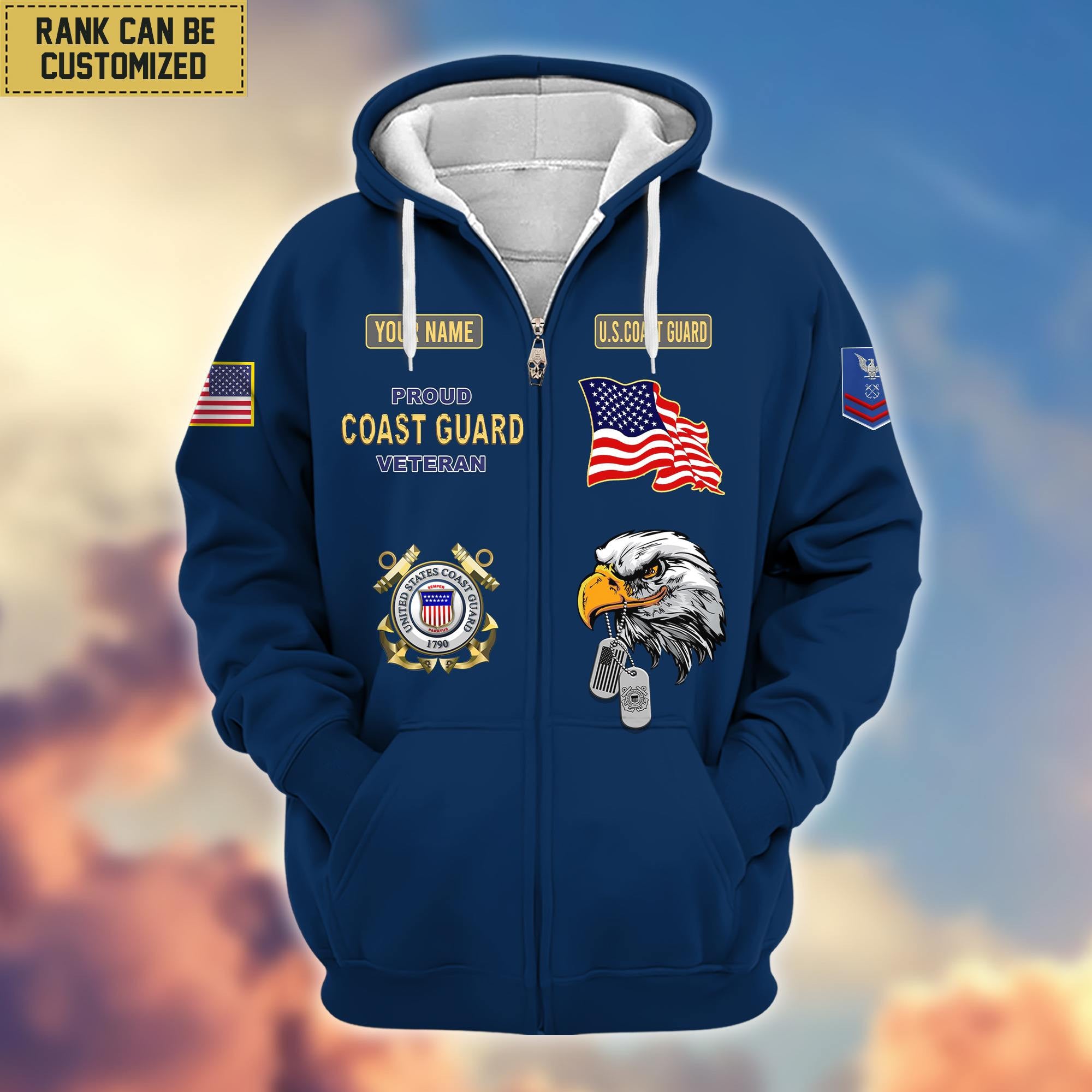 Premium Custom Name, Rank USCG Veteran Zip Hoodie VPVC606205, Gifts For Coast Guard Veteran