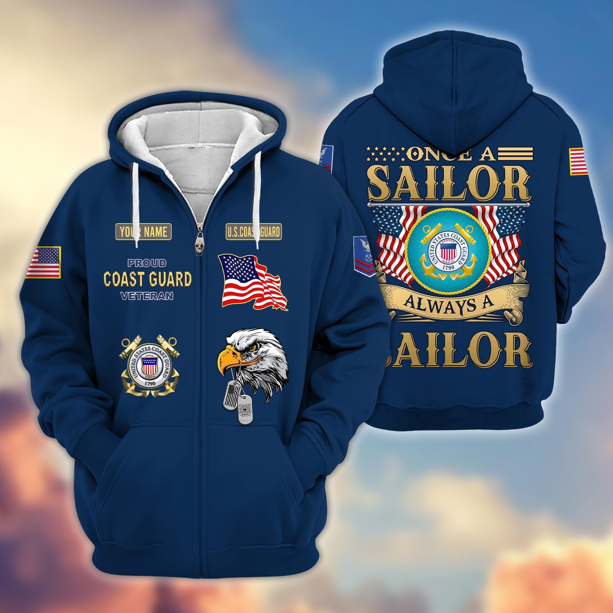 Premium Custom Name, Rank USCG Veteran Zip Hoodie VPVC606205, Gifts For Coast Guard Veteran