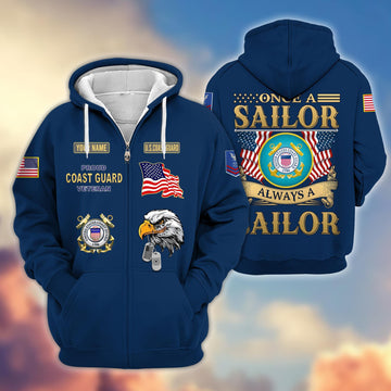 Premium Custom Name, Rank USCG Veteran Zip Hoodie VPVC606205, Gifts For Coast Guard Veteran