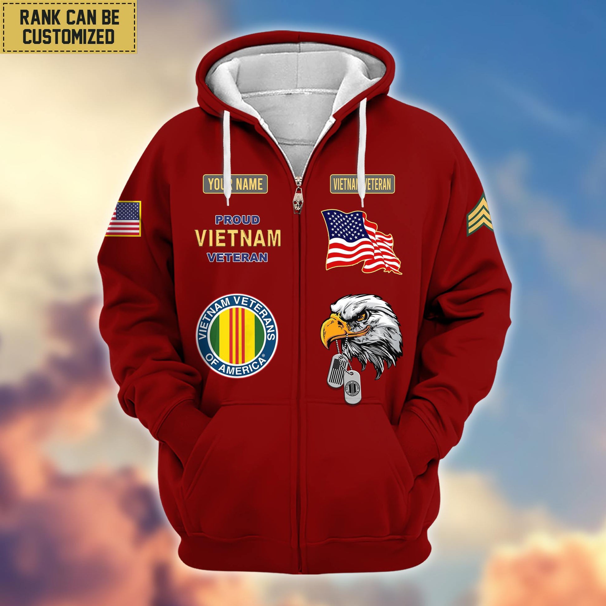 Premium Custom Name, Rank Vietnam Veteran Zip Hoodie VPVC606206, Gifts For Vietnam Veteran