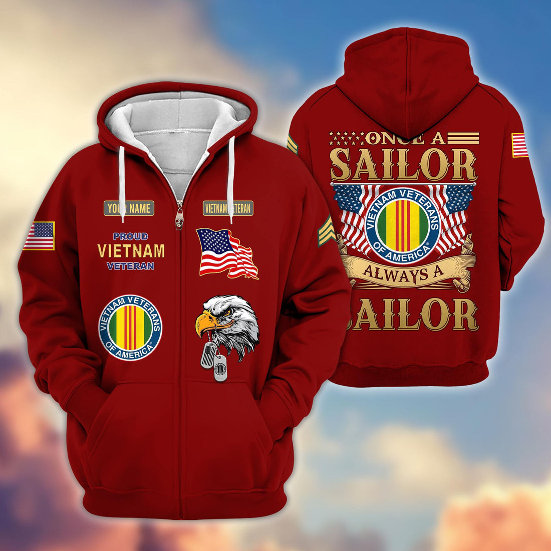 Premium Custom Name, Rank Vietnam Veteran Zip Hoodie VPVC606206, Gifts For Vietnam Veteran