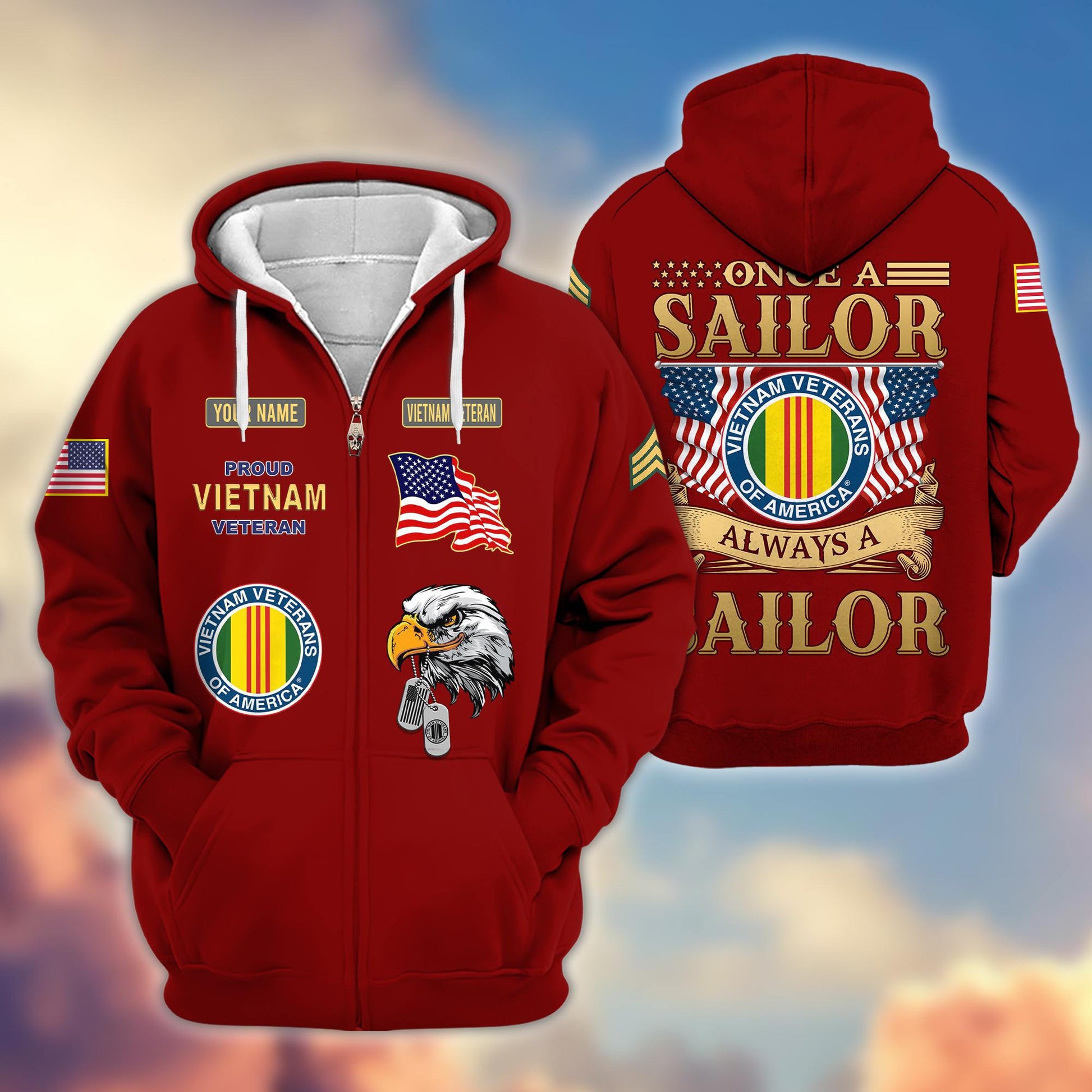 Premium Custom Name, Rank Vietnam Veteran Zip Hoodie VPVC606206, Gifts For Vietnam Veteran