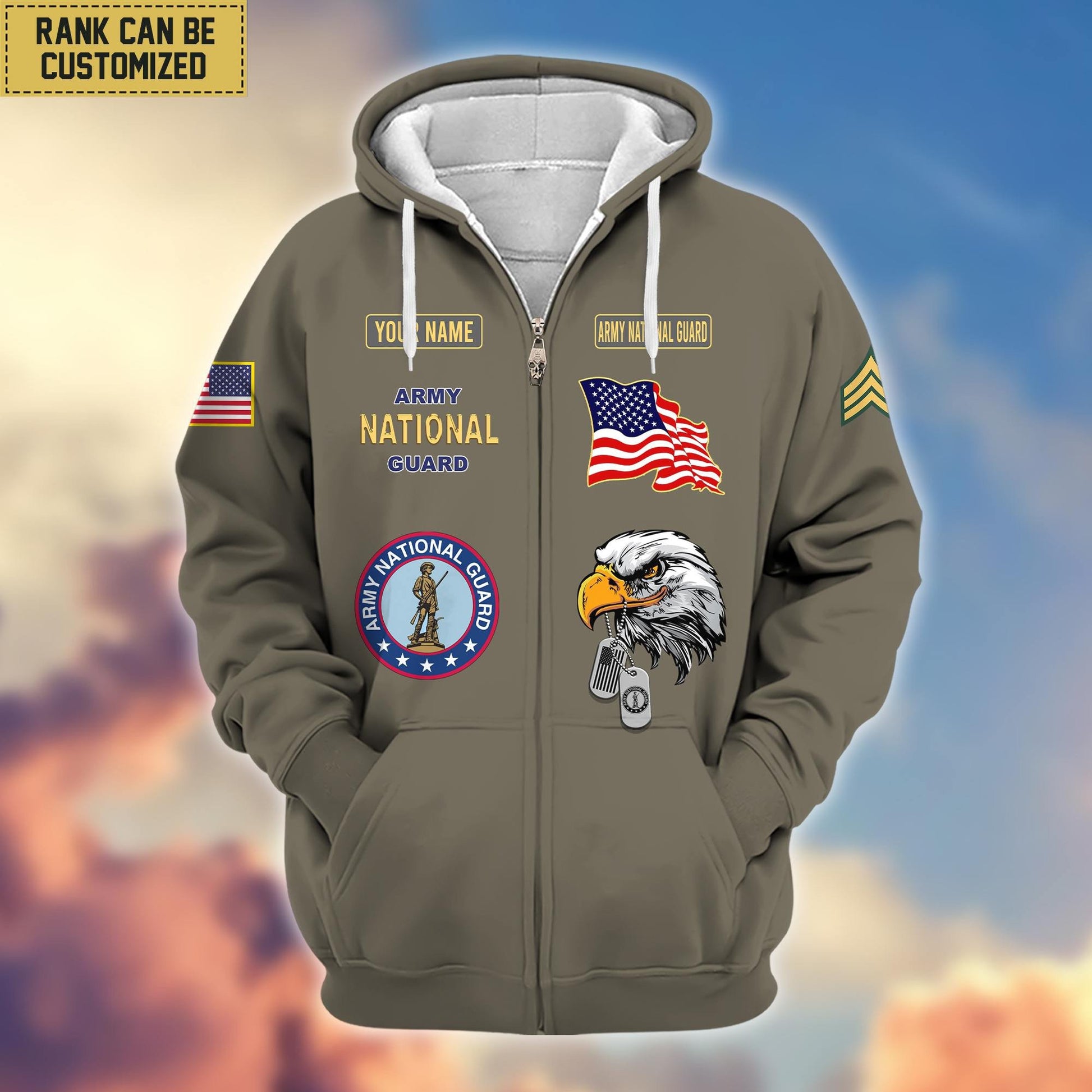 Premium Custom Name, Rank Army National Guard Veteran Zip Hoodie VPVC606208, Gifts For Army National Guard Veteran