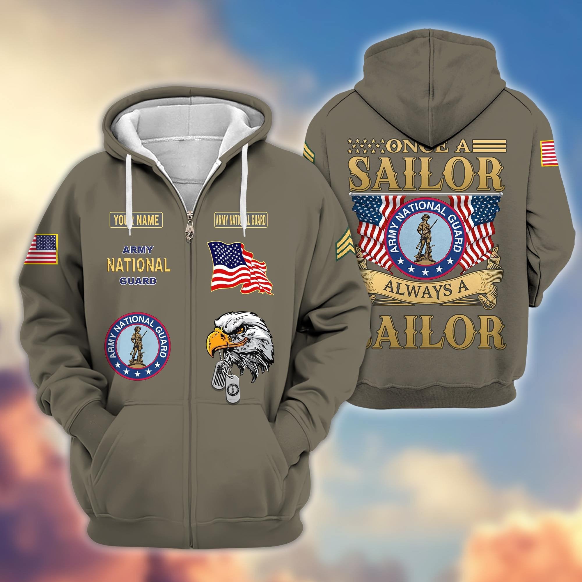 Premium Custom Name, Rank Army National Guard Veteran Zip Hoodie VPVC606208, Gifts For Army National Guard Veteran