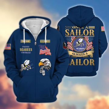 Premium Custom Name, Rank US Seabees Veteran Zip Hoodie VPVC606209, Gifts For Seabees Veteran