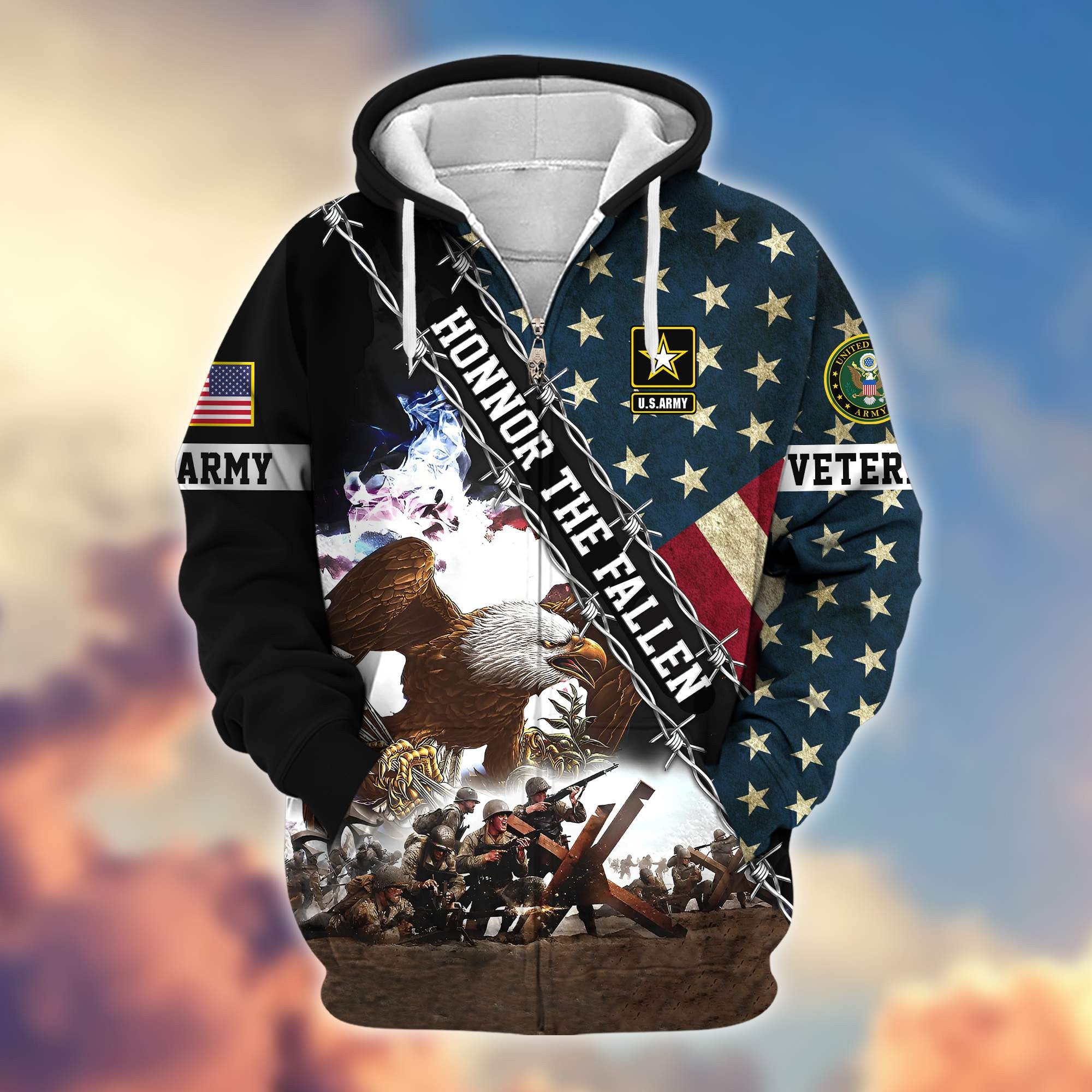 Premium US Army Veteran Zip Hoodie VPVC606301, Gifts For Army Veteran