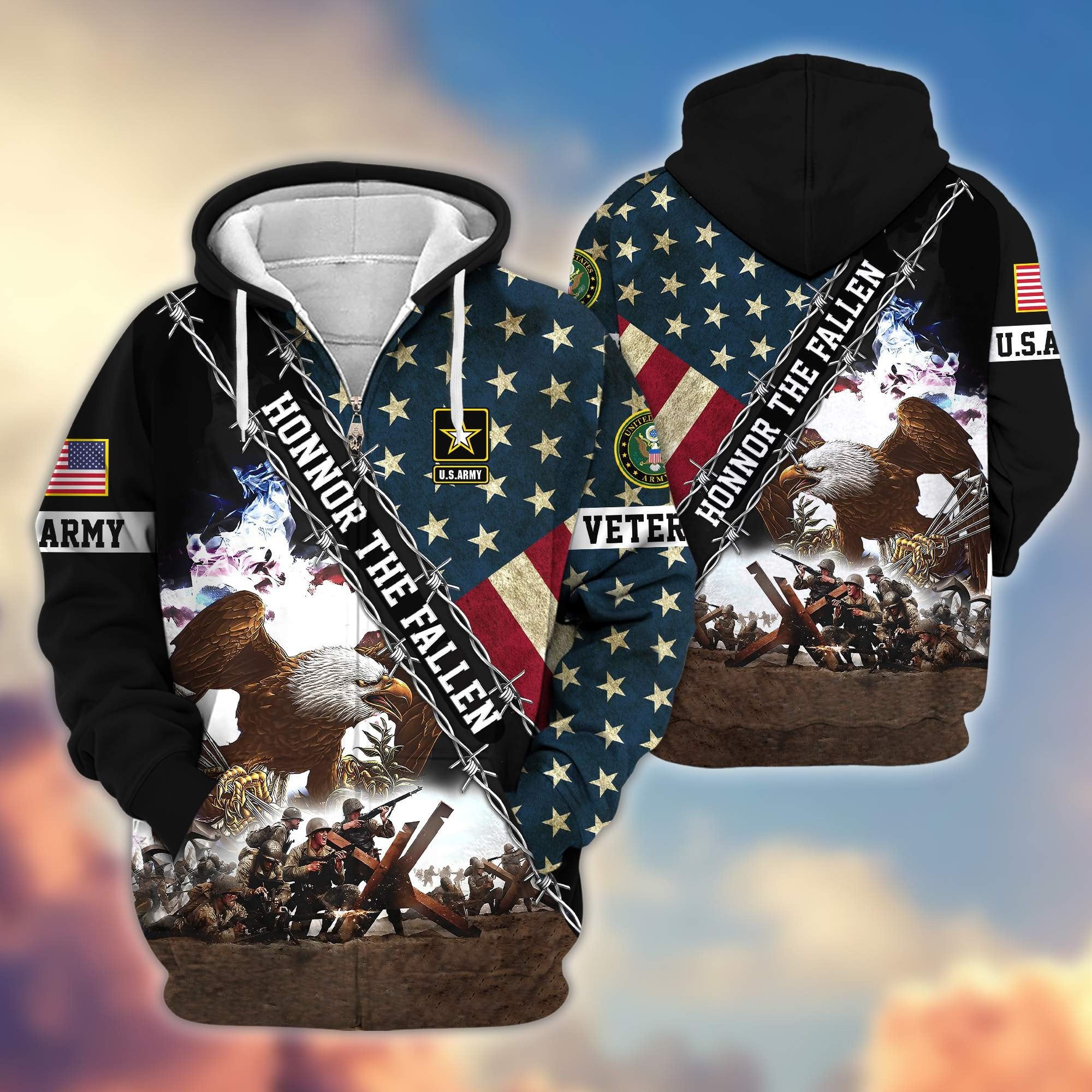 Premium US Army Veteran Zip Hoodie VPVC606301, Gifts For Army Veteran