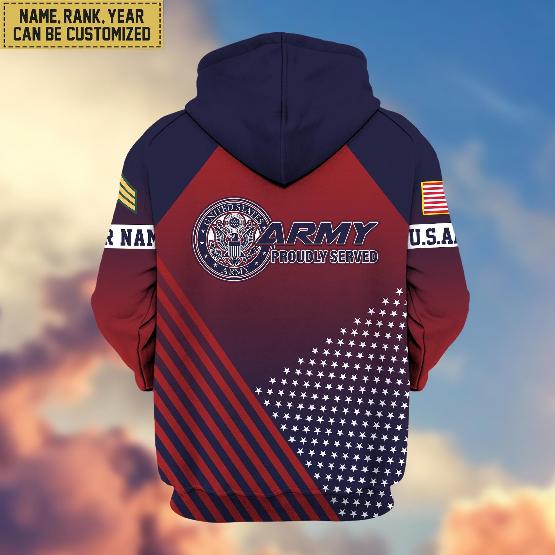 Premium Custom Name, Rank US Army Veteran Zip Hoodie VPVC606501, Gifts For Army Veteran