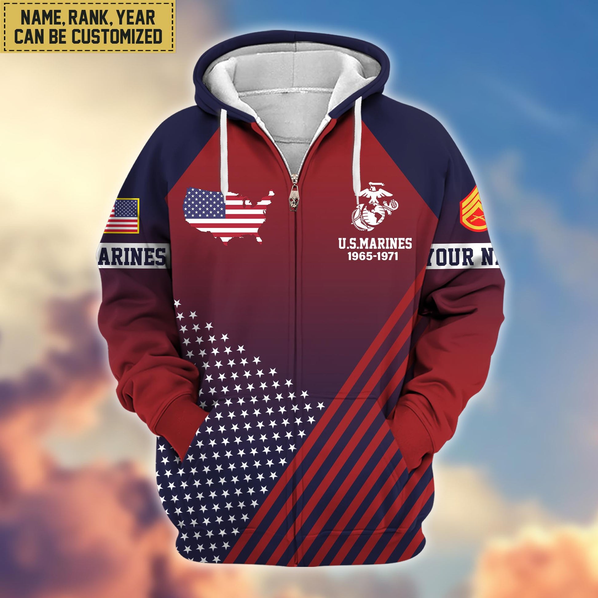 Premium Custom Name, Rank USMC Veteran Zip Hoodie VPVC606503, Gifts For Marine Veteran
