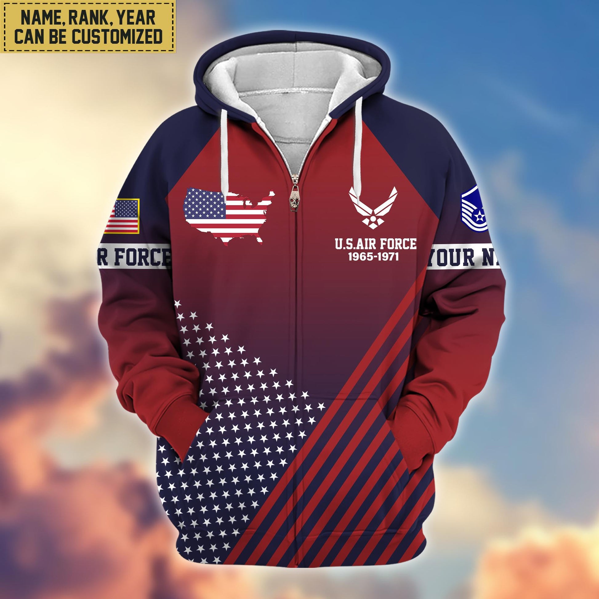 Premium Custom Name, Rank USAF Veteran Zip Hoodie VPVC606504, Gifts For Air Force Veteran