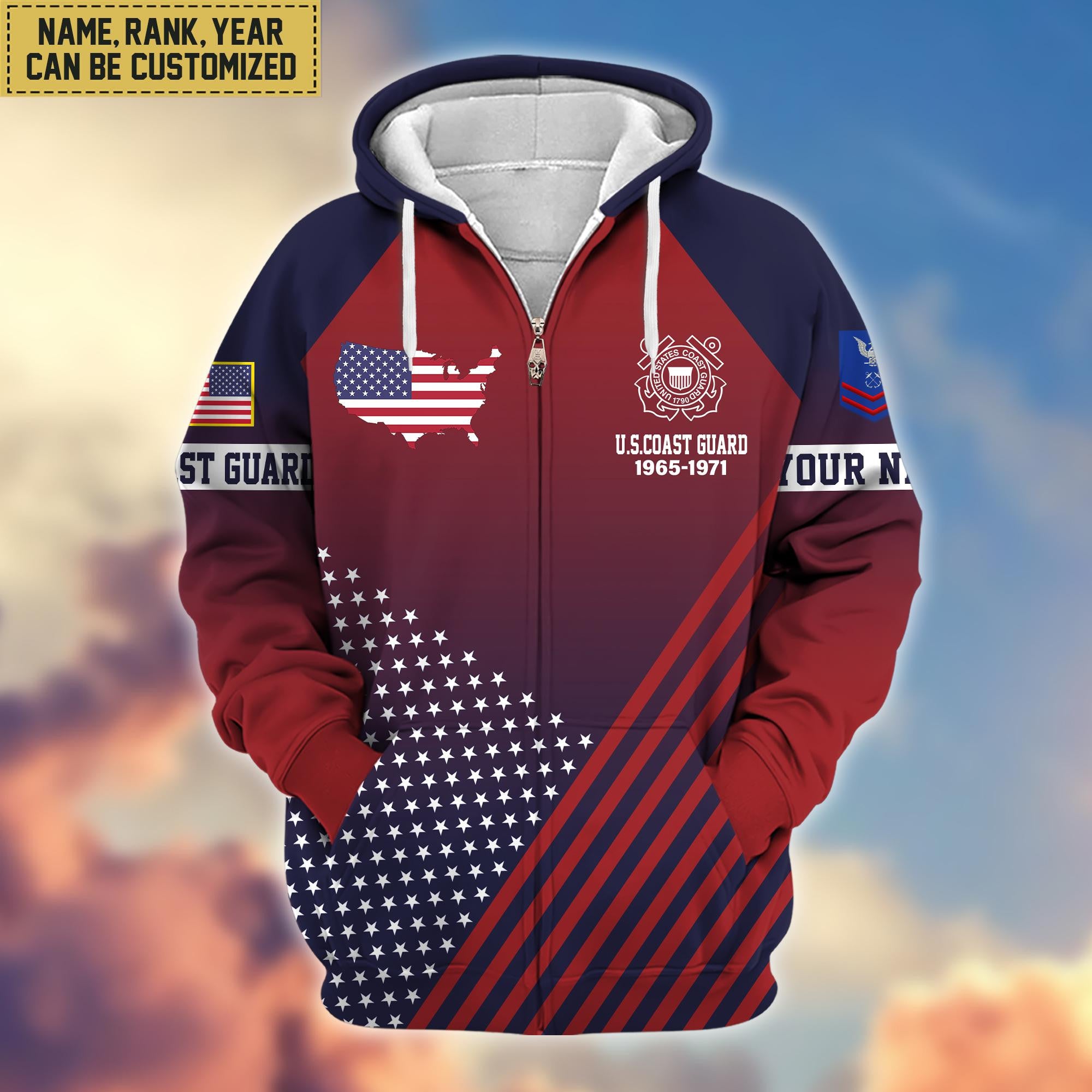 Premium Custom Name, Rank USCG Veteran Zip Hoodie VPVC606505, Gifts For Coast Guard Veteran