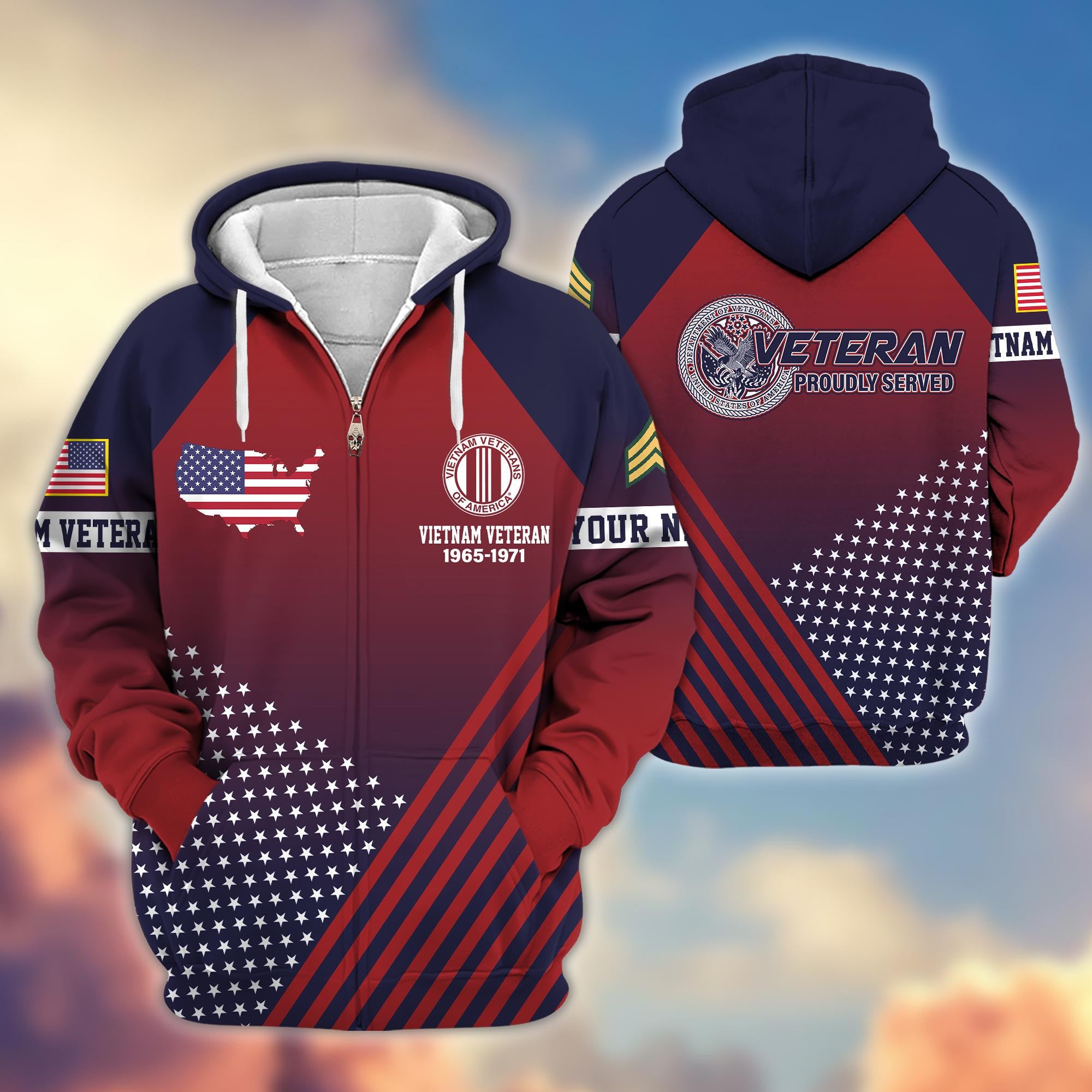 Premium Custom Name, Rank Vietnam Veteran Zip Hoodie VPVC606506, Gifts For Vietnam Veteran