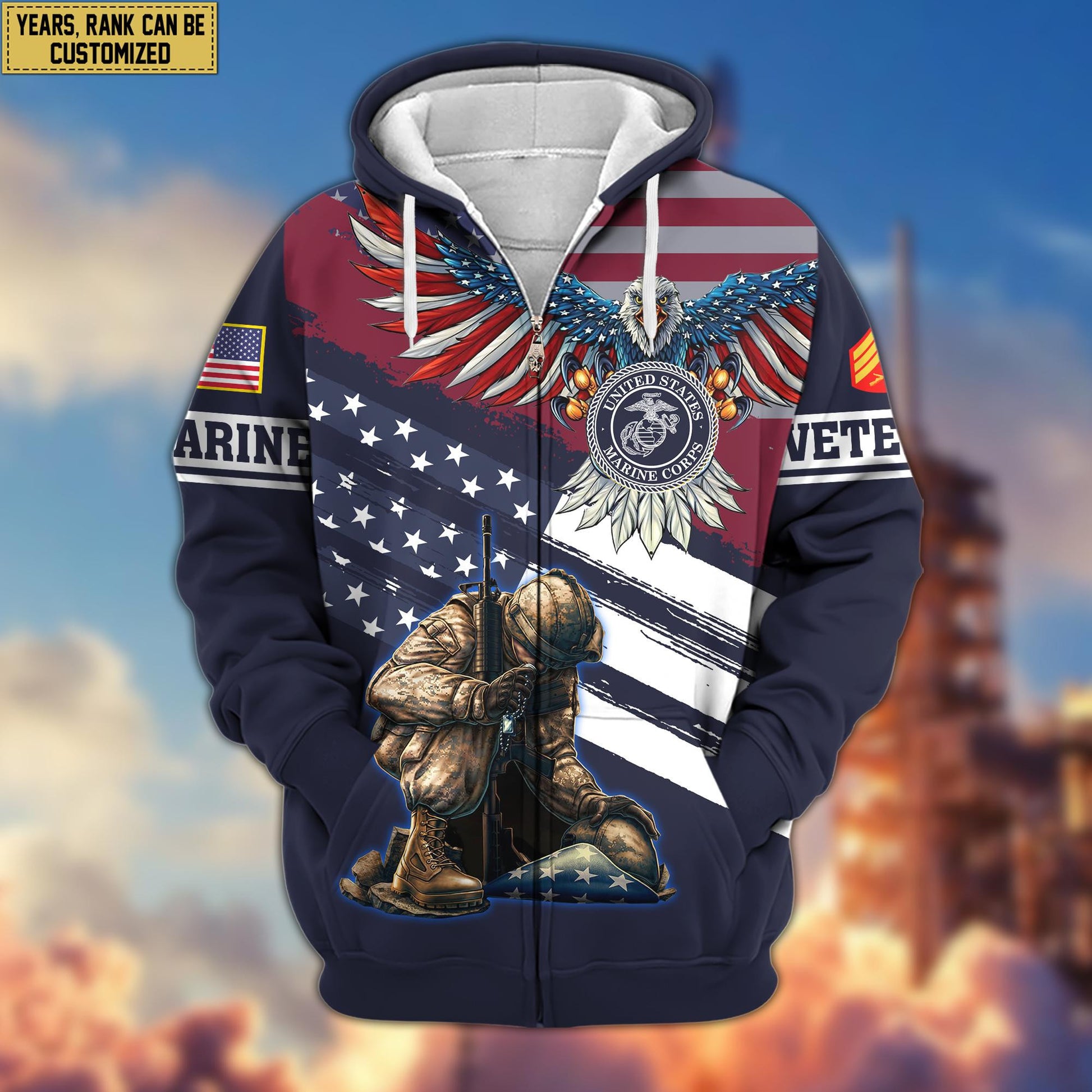 Premium Custom USMC Veteran Zip Hoodie VPVC606703, Gifts For Marine Veteran
