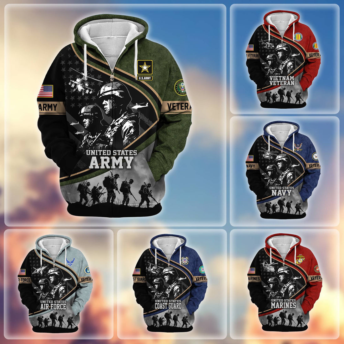 Premium Honoring All Who Served US Veterans Zip Hoodie APHN051112, Gifts For US Veterans