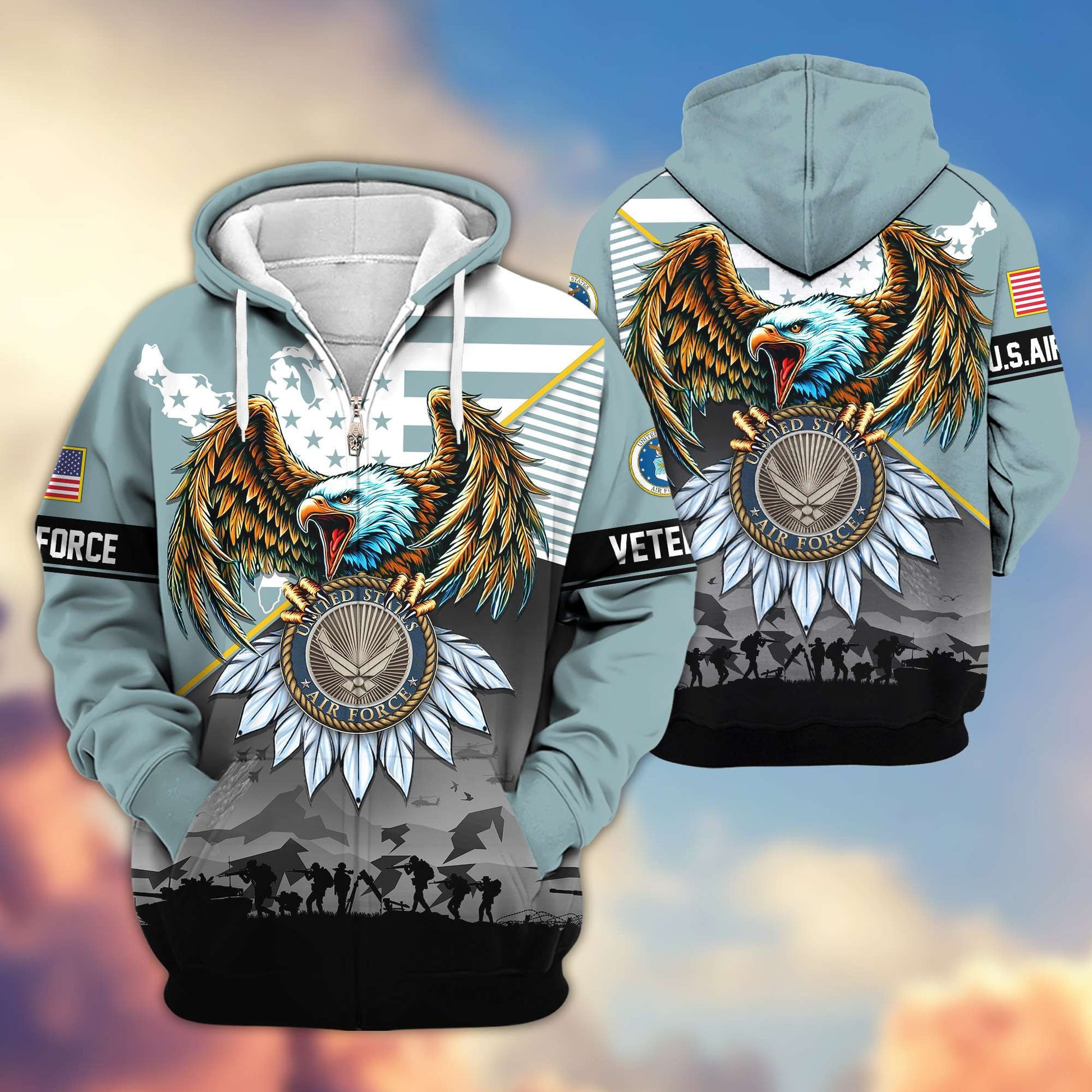 Premium Proudly Served US Veterans Zip Hoodie APHN011112, Gifts For US Veterans