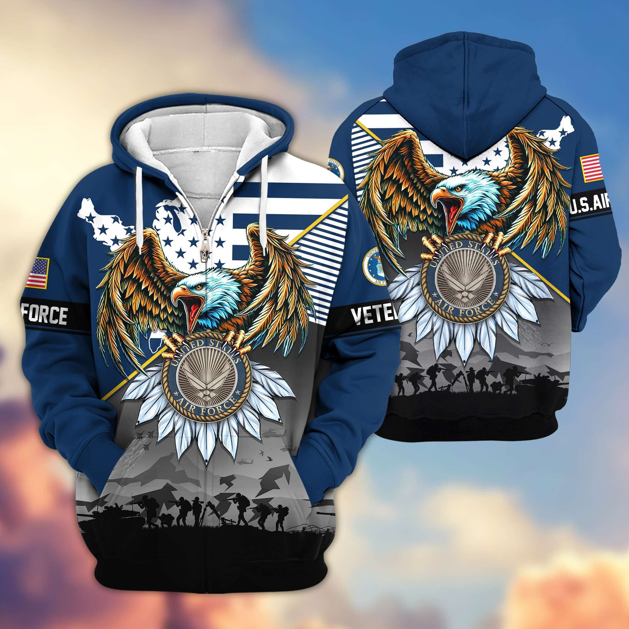 Premium Proudly Served US Veterans Zip Hoodie APHN011112, Gifts For US Veterans