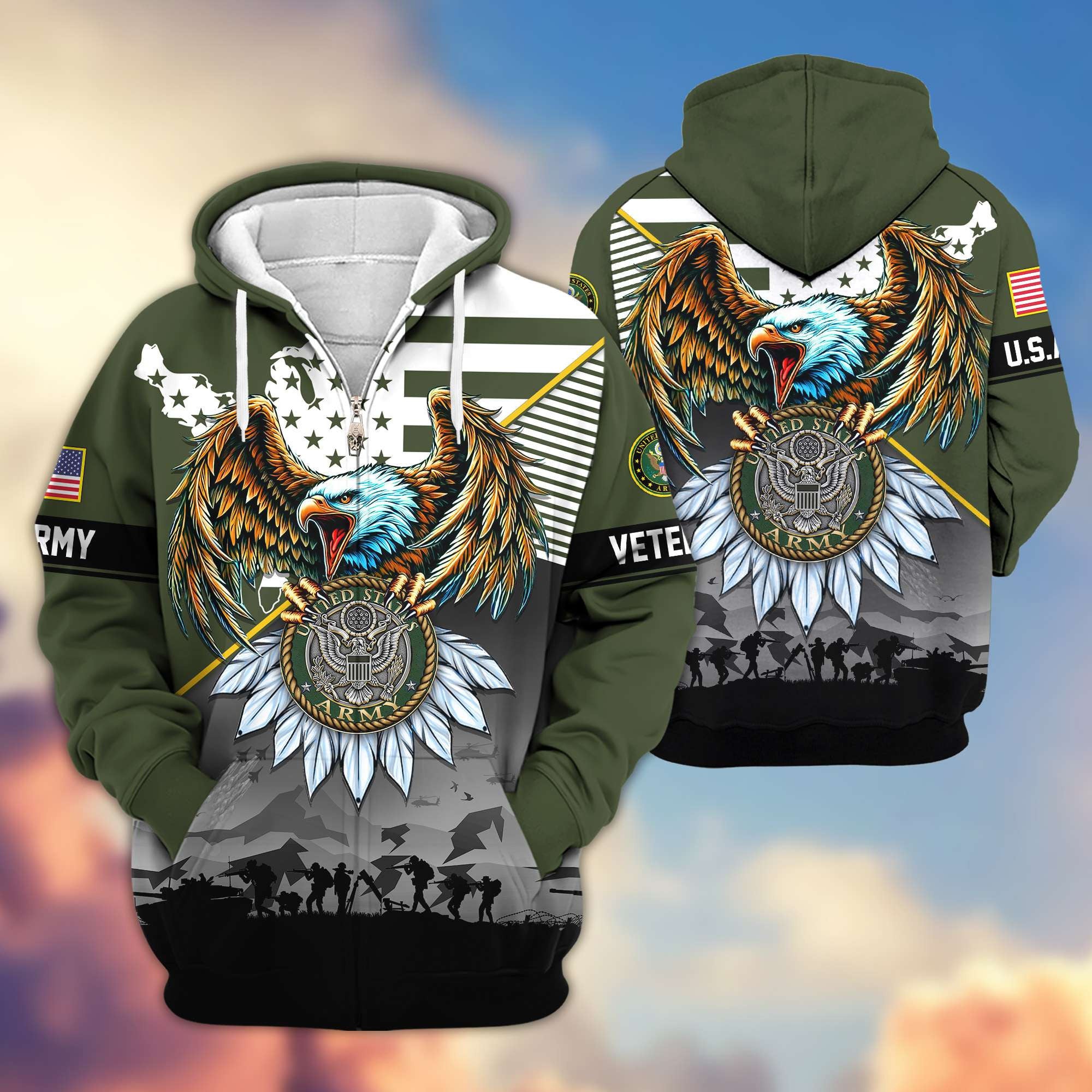 Premium Proudly Served US Veterans Zip Hoodie APHN011112, Gifts For US Veterans