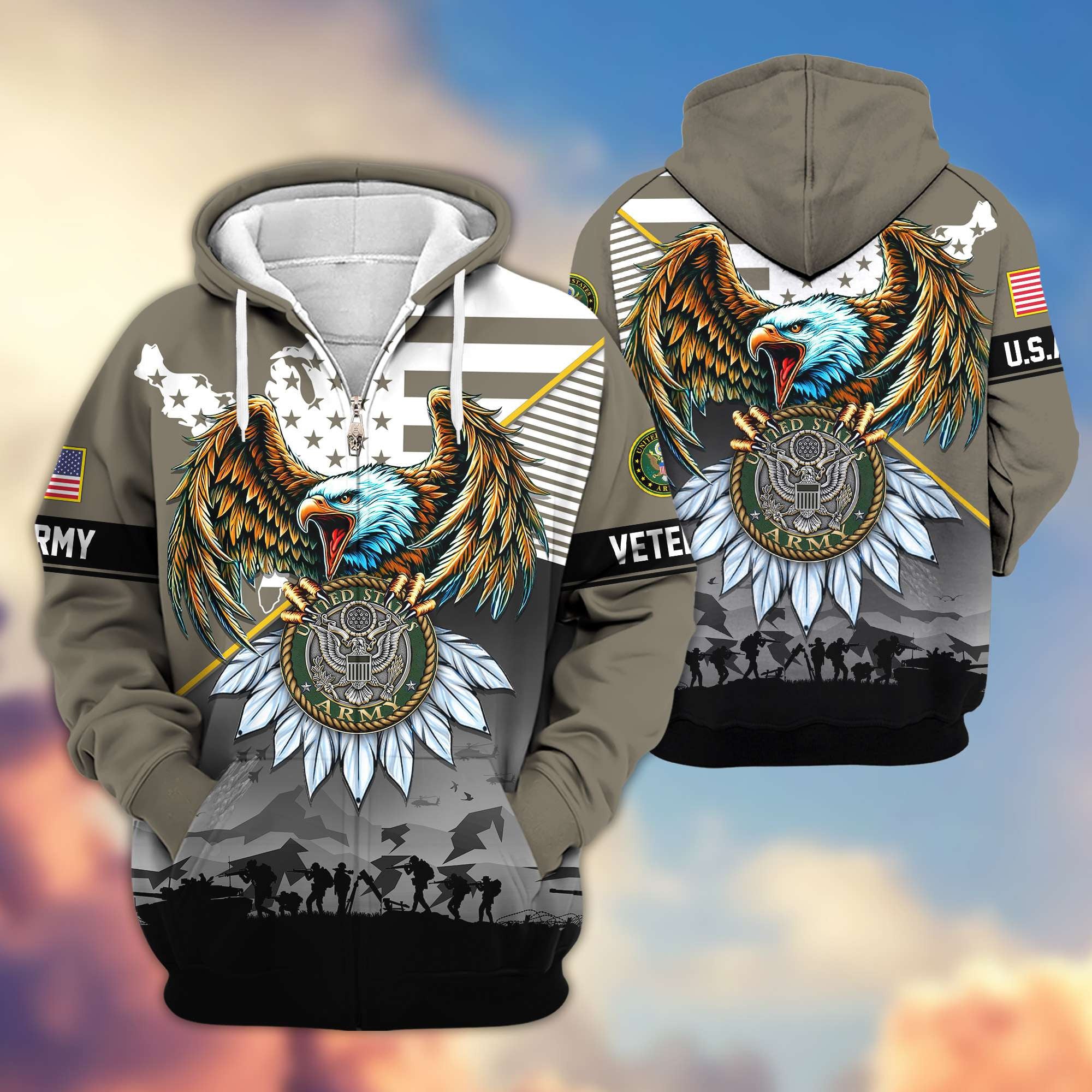 Premium Proudly Served US Veterans Zip Hoodie APHN011112, Gifts For US Veterans