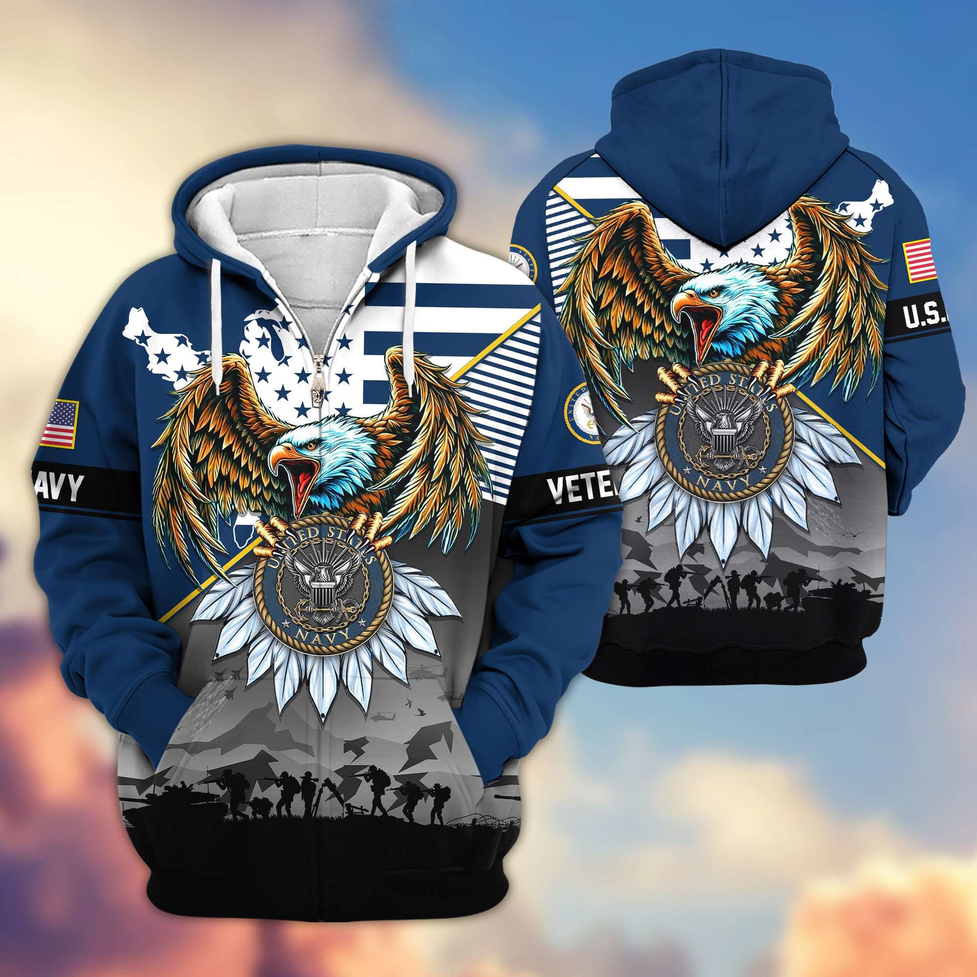 Premium Proudly Served US Veterans Zip Hoodie APHN011112, Gifts For US Veterans