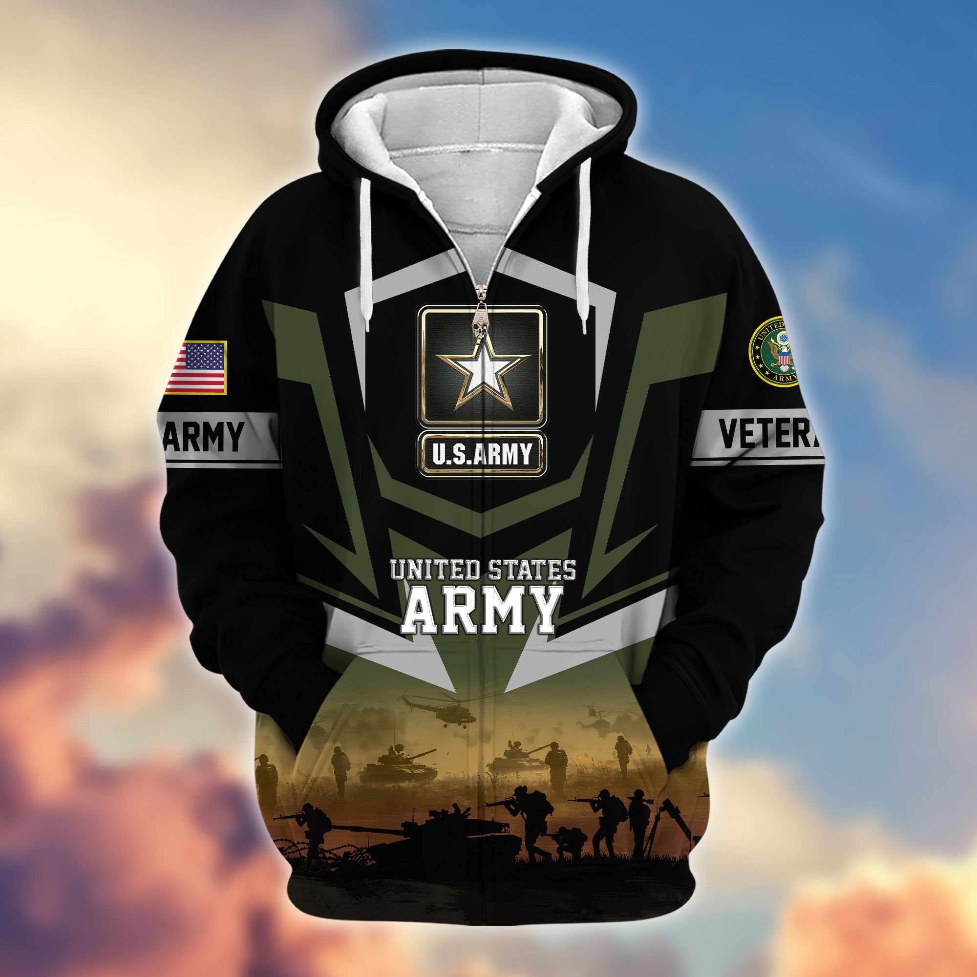 Premium Proudly Served US Veterans Zip Hoodie APHN071112, Gifts For US Veterans