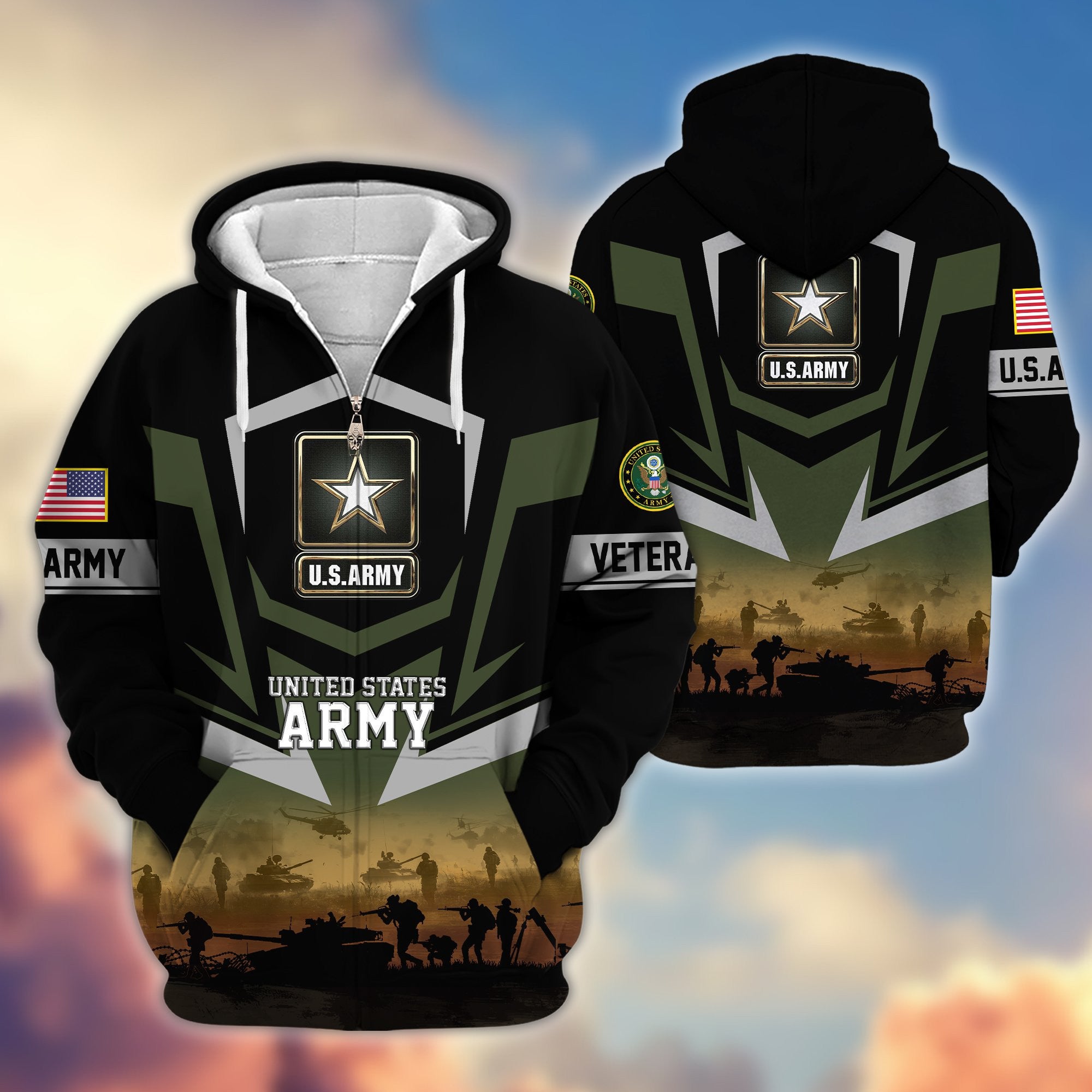 Premium Proudly Served US Veterans Zip Hoodie APHN071112, Gifts For US Veterans