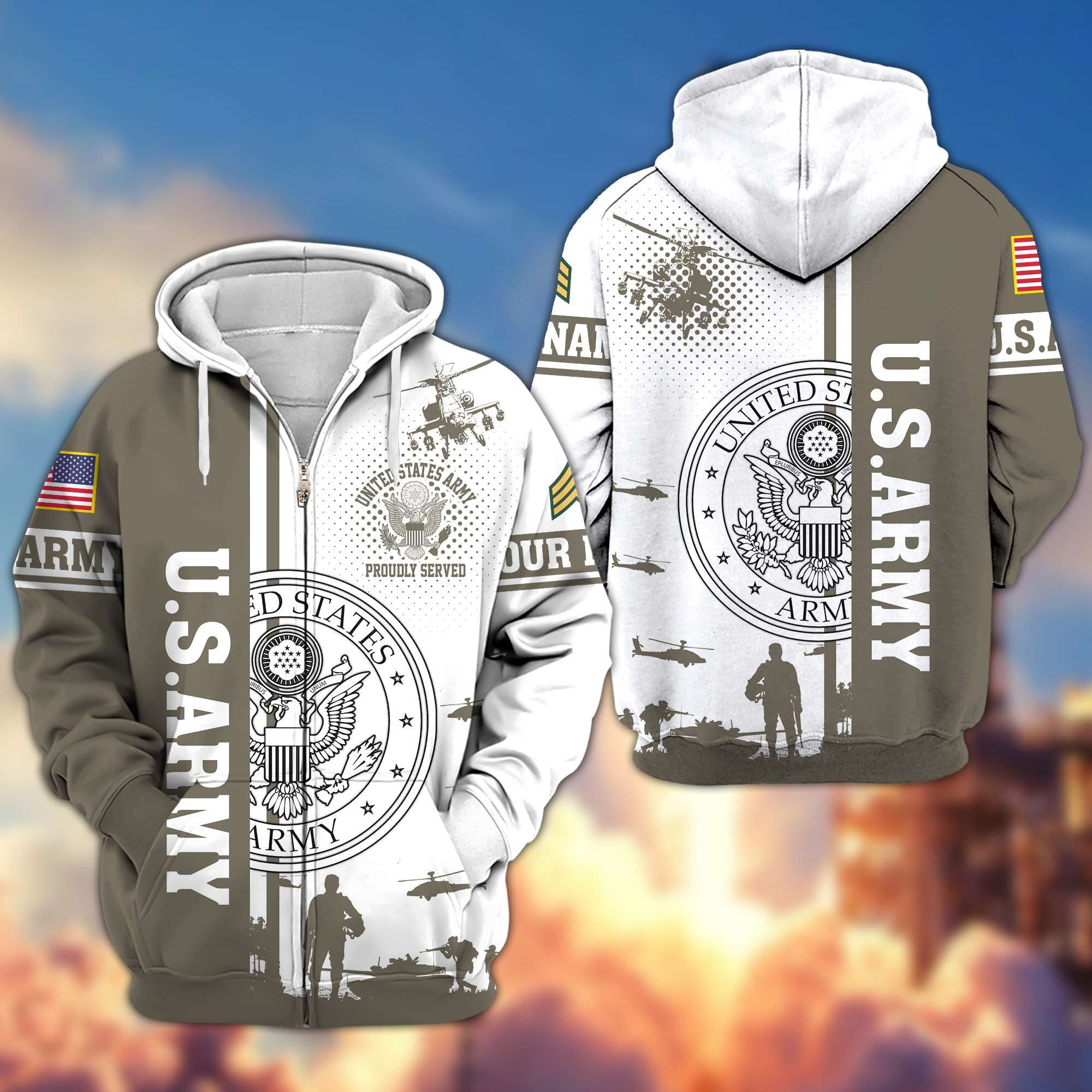 Premium Custom US Army Veteran Zip Hoodie VPVC607001, Gifts For Army Veteran