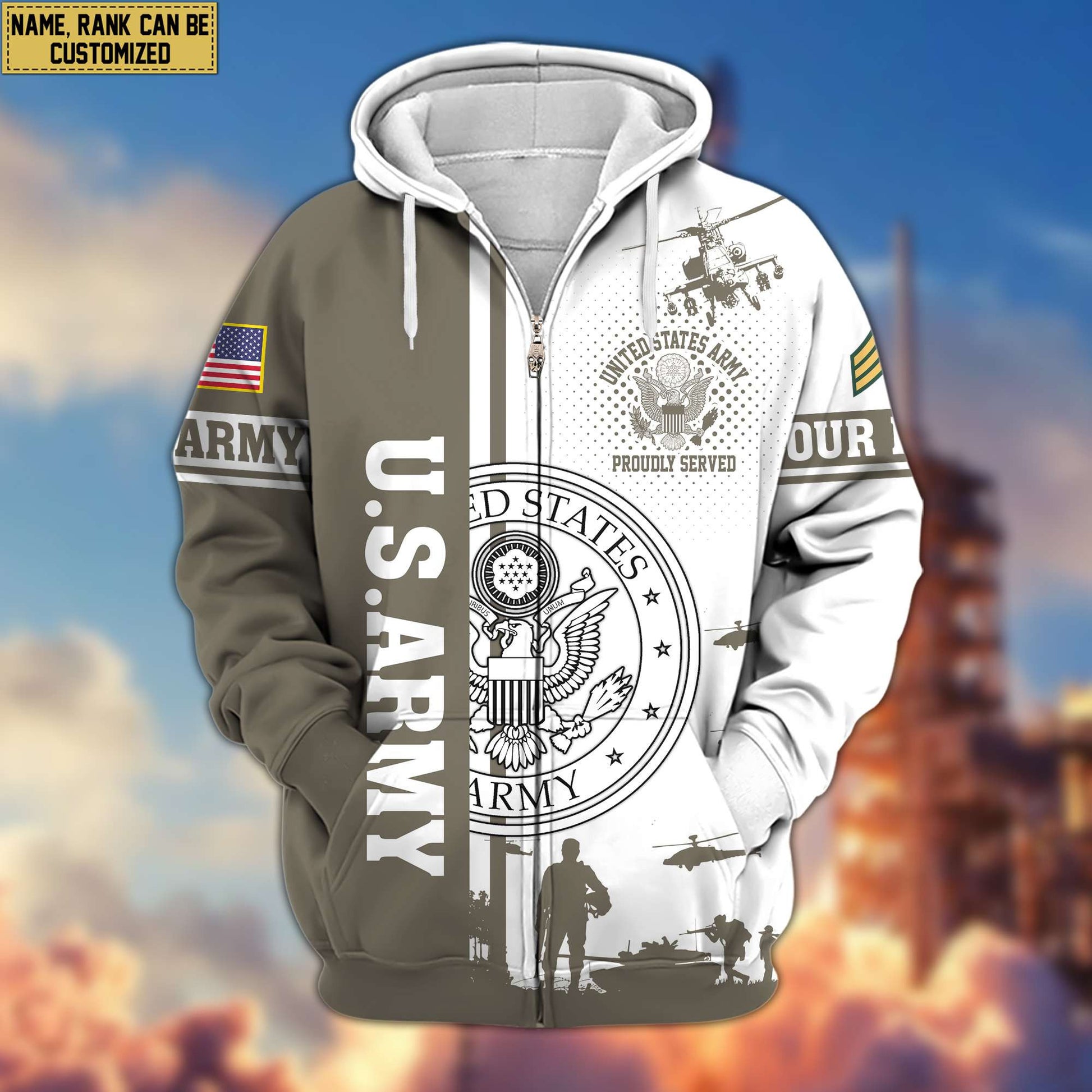 Premium Custom US Army Veteran Zip Hoodie VPVC607001, Gifts For Army Veteran