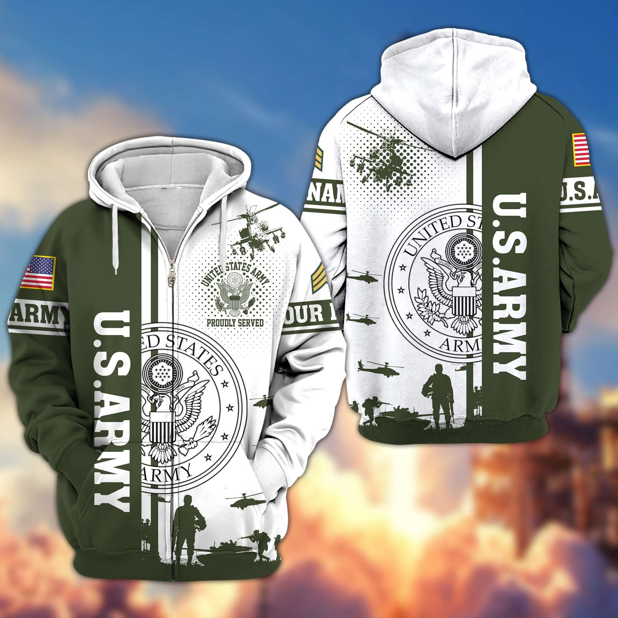 Premium Custom US Army Veteran Zip Hoodie VPVC607010, Gifts For Army Veteran