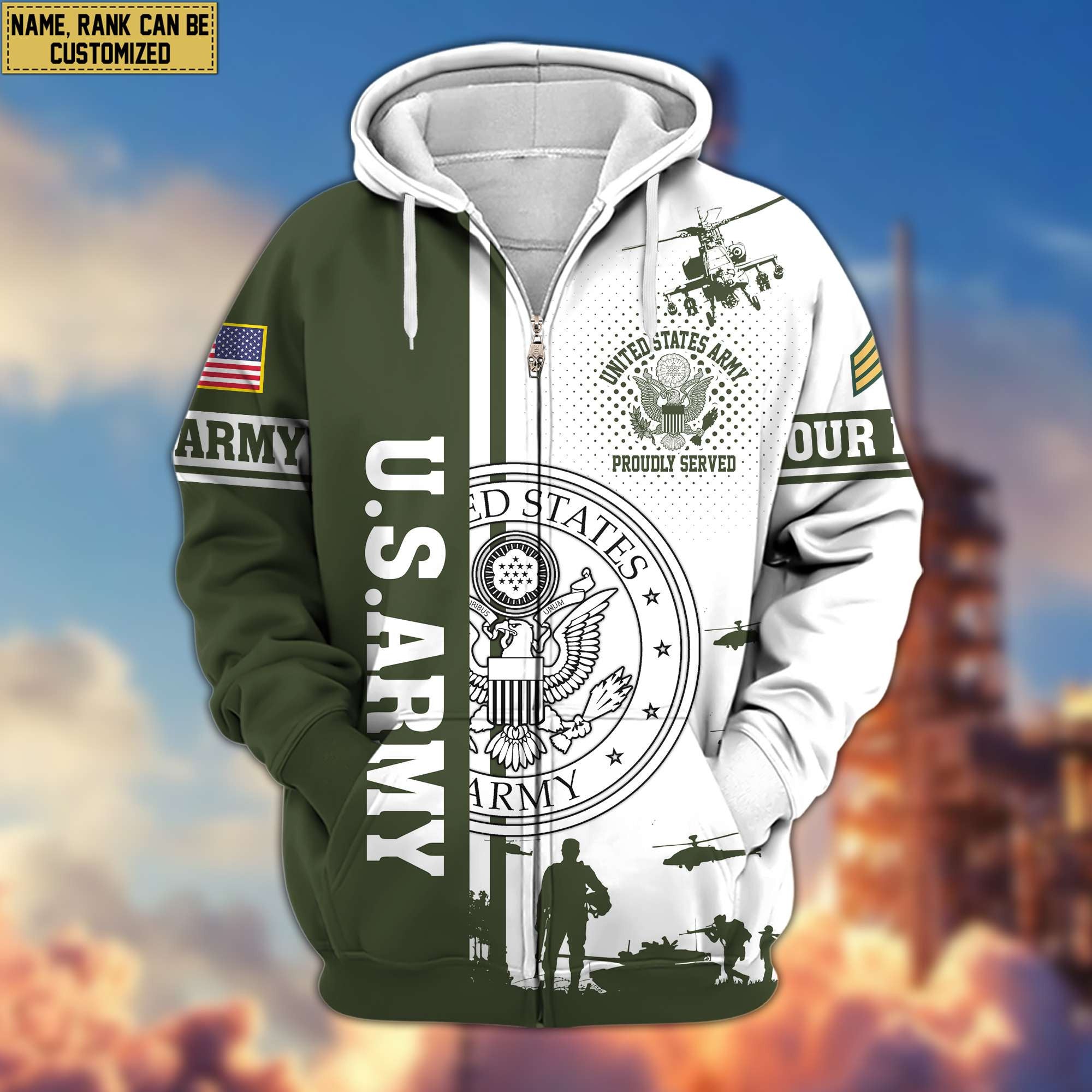 Premium Custom US Army Veteran Zip Hoodie VPVC607010, Gifts For Army Veteran