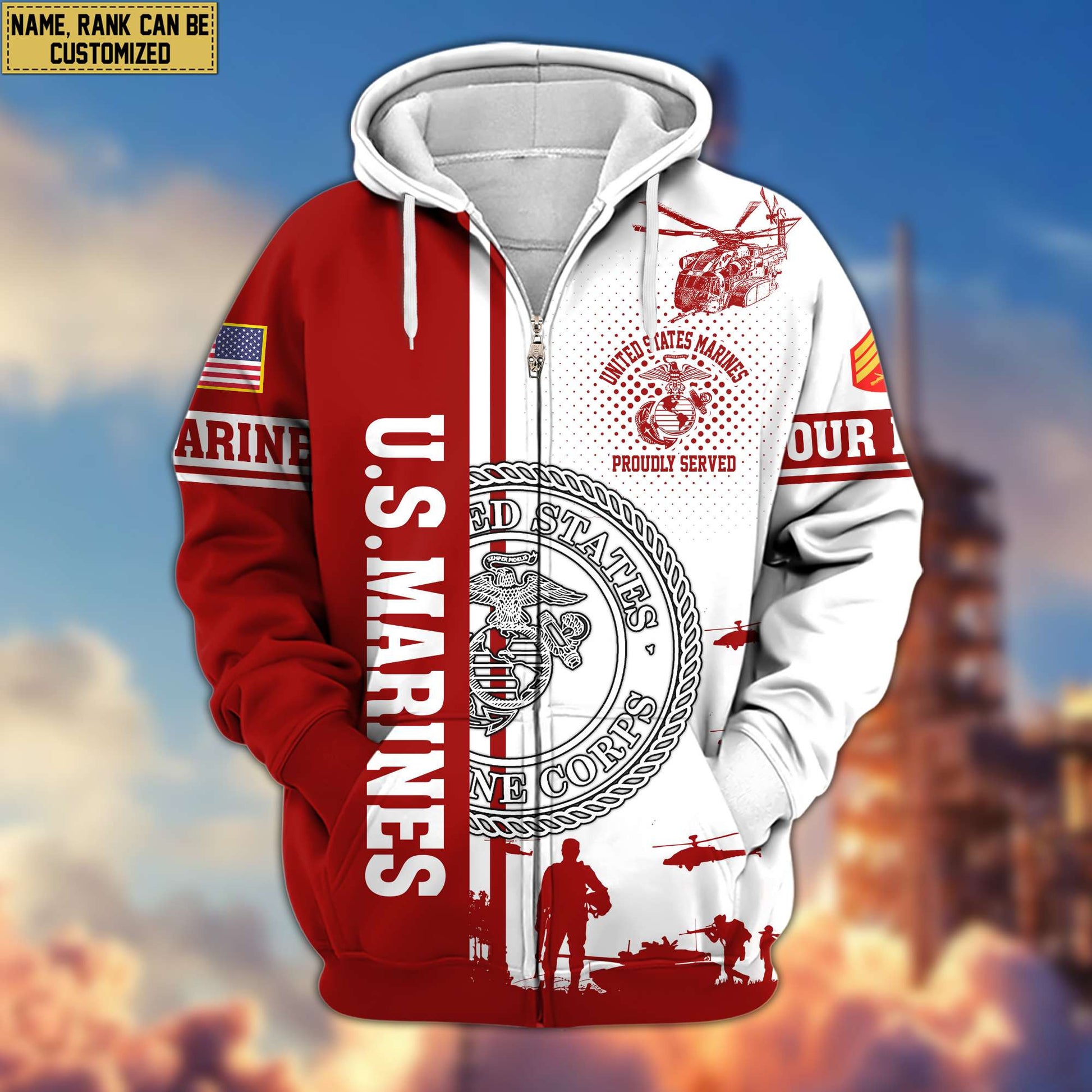 Premium Custom USMC Veteran Zip Hoodie VPVC607003, Gifts For Marine Veteran