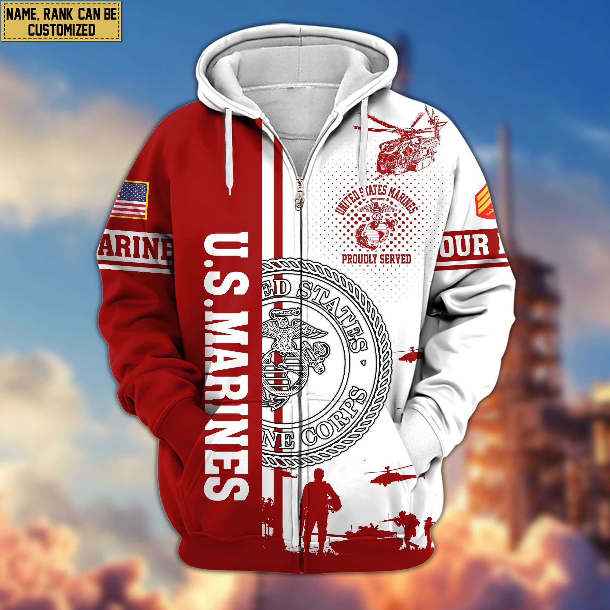 Premium Custom USMC Veteran Zip Hoodie VPVC607003, Gifts For Marine Veteran