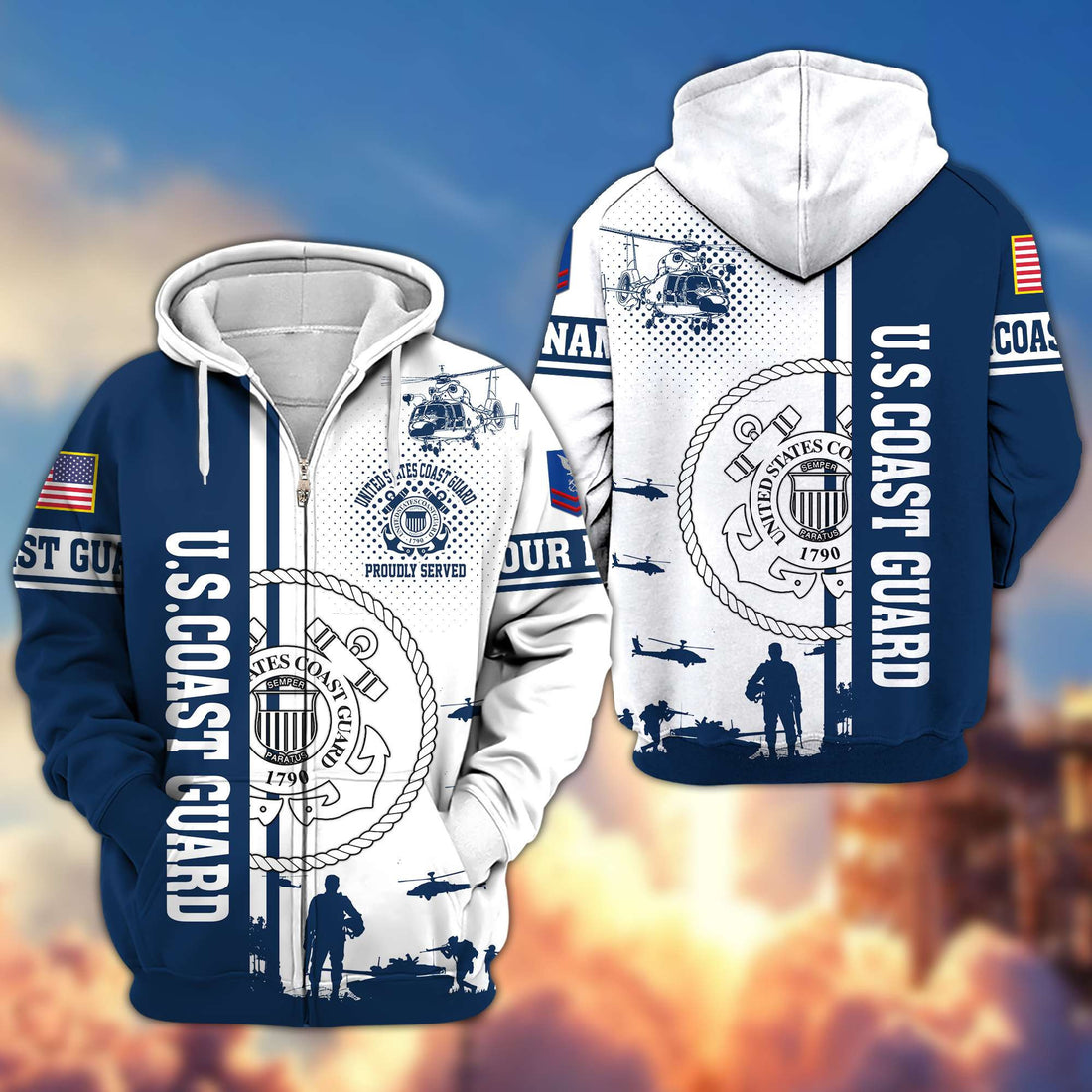 Premium Custom USCG Veteran Zip Hoodie VPVC607005, Gifts For Coast Guard Veteran
