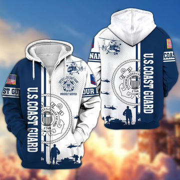 Premium Custom USCG Veteran Zip Hoodie VPVC607005, Gifts For Coast Guard Veteran