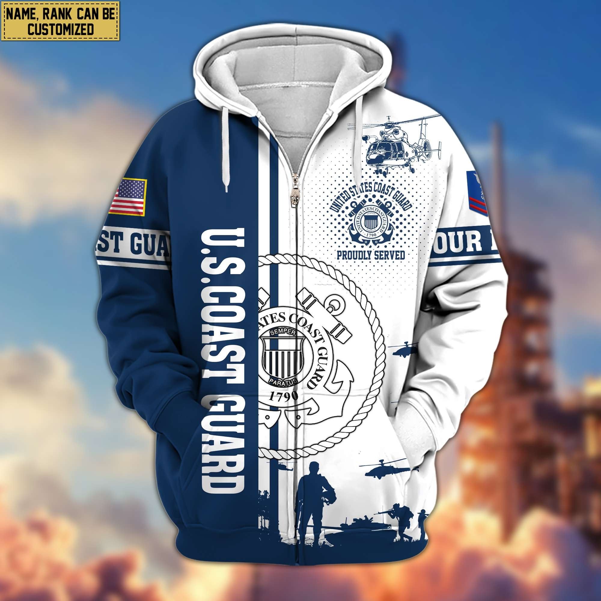 Premium Custom USCG Veteran Zip Hoodie VPVC607005, Gifts For Coast Guard Veteran