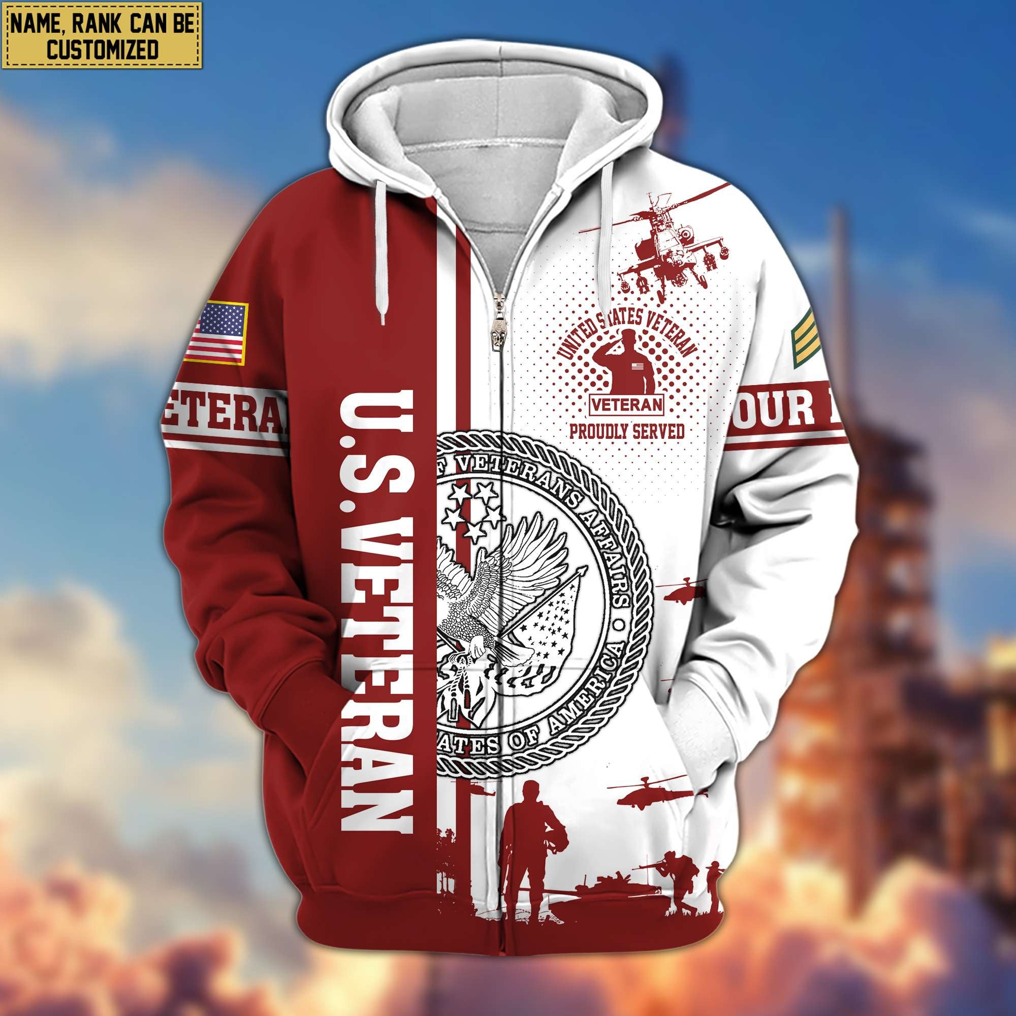 Premium Custom US Veteran Zip Hoodie VPVC607007, Gifts For US Veteran