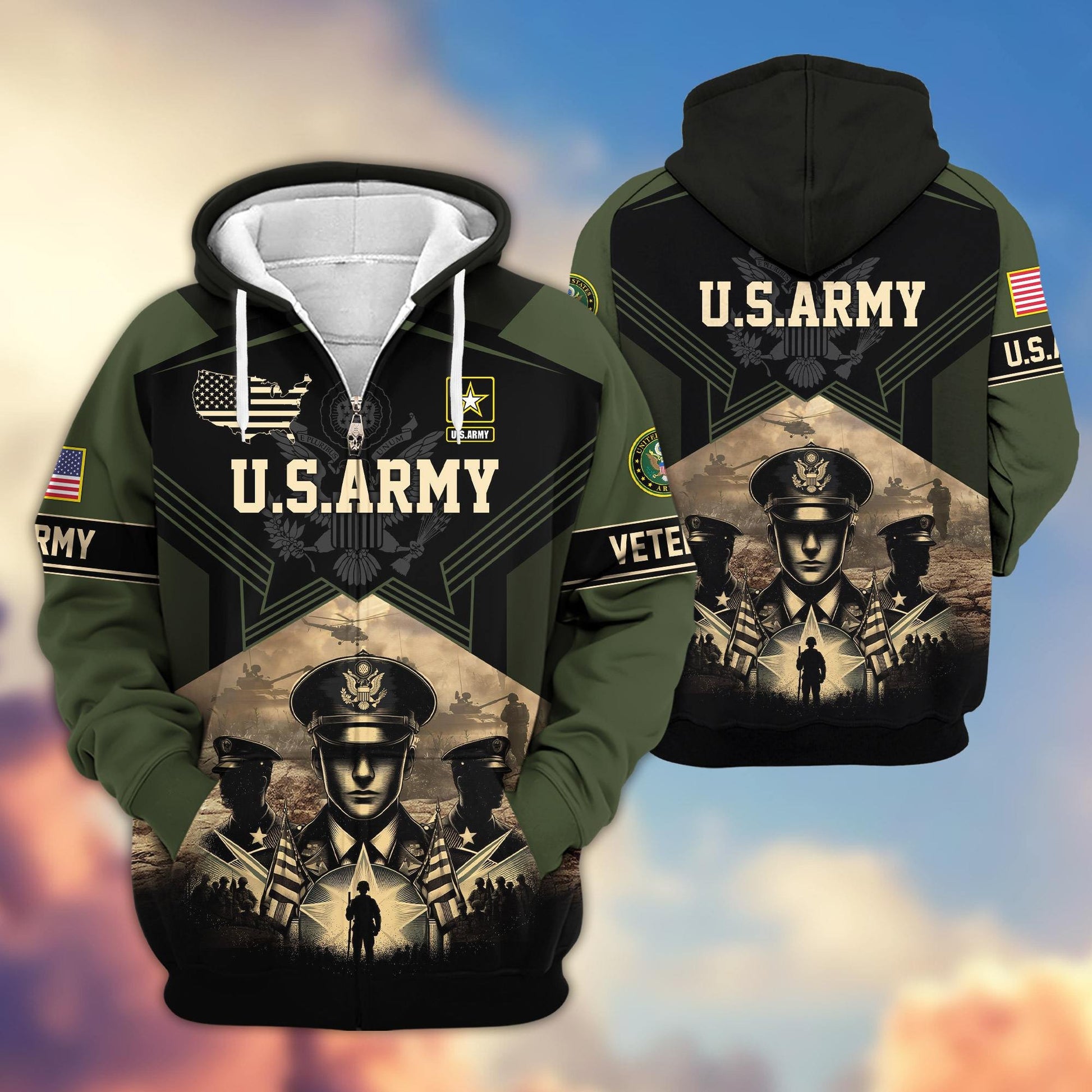 Premium Proudly Served US Veterans Zip Hoodie APHN121102, Gifts For US Veterans