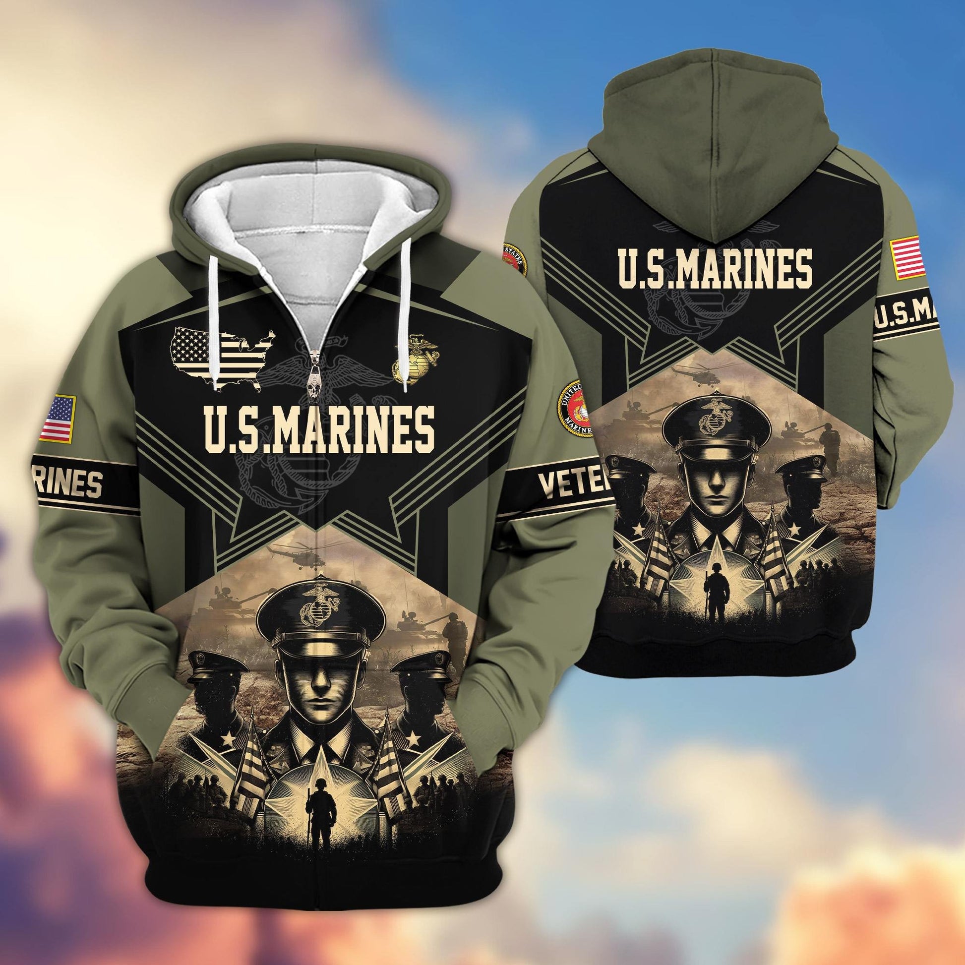 Premium Proudly Served US Veterans Zip Hoodie APHN121102, Gifts For US Veterans