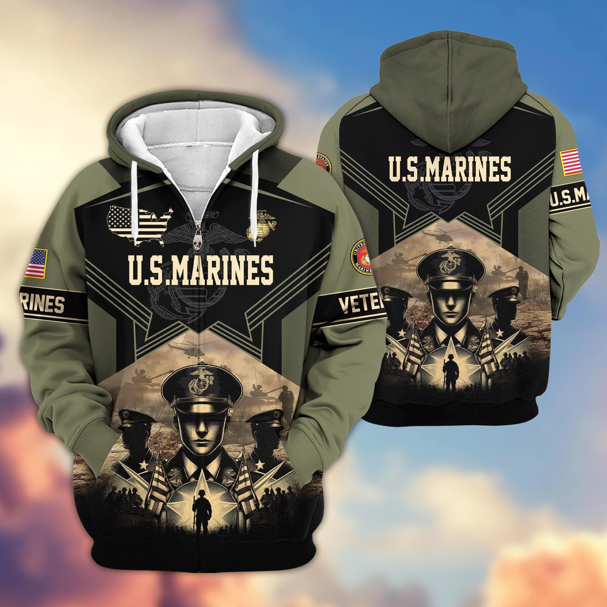 Premium Proudly Served US Veterans Zip Hoodie APHN121102, Gifts For US Veterans