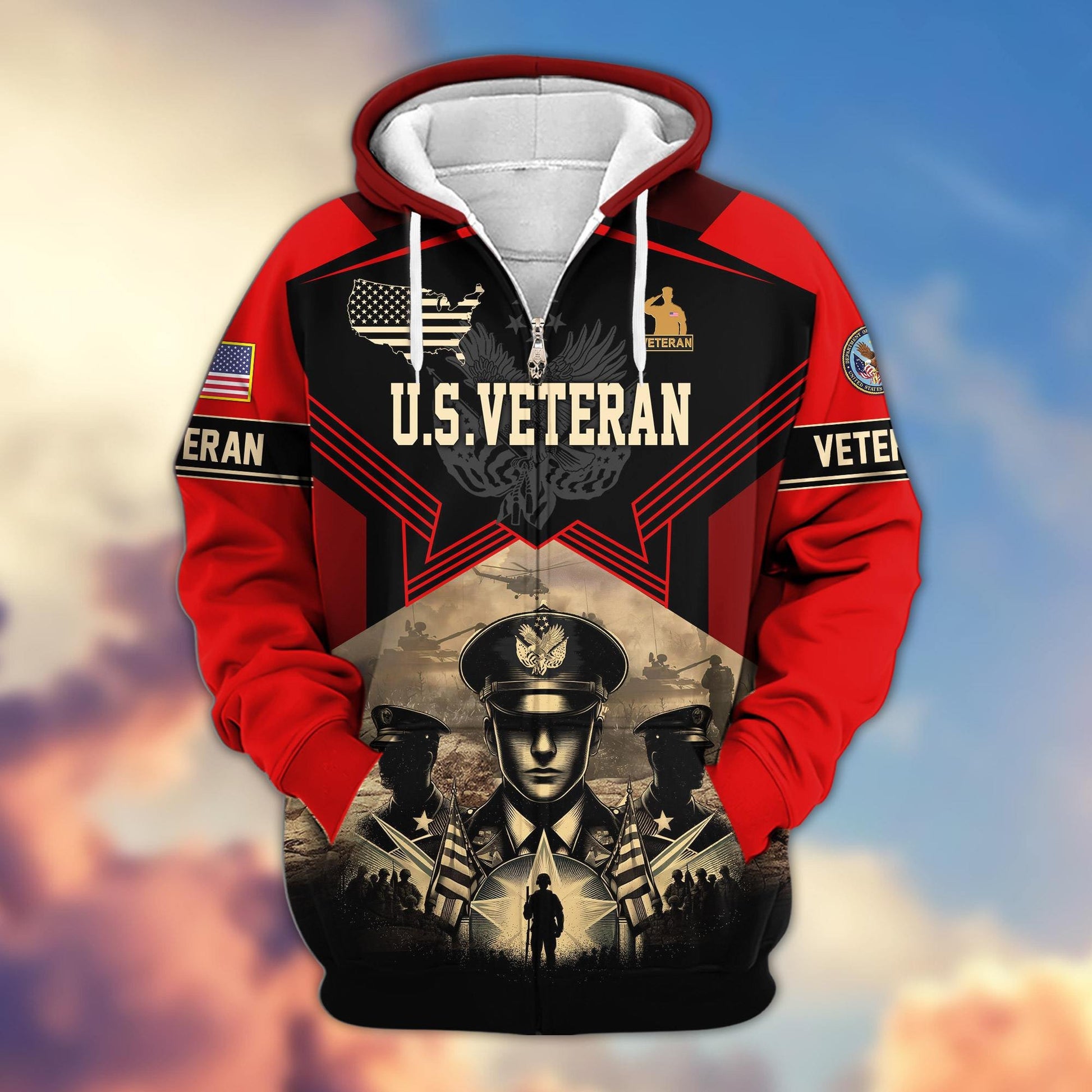 Premium Proudly Served US Veterans Zip Hoodie APHN121102, Gifts For US Veterans