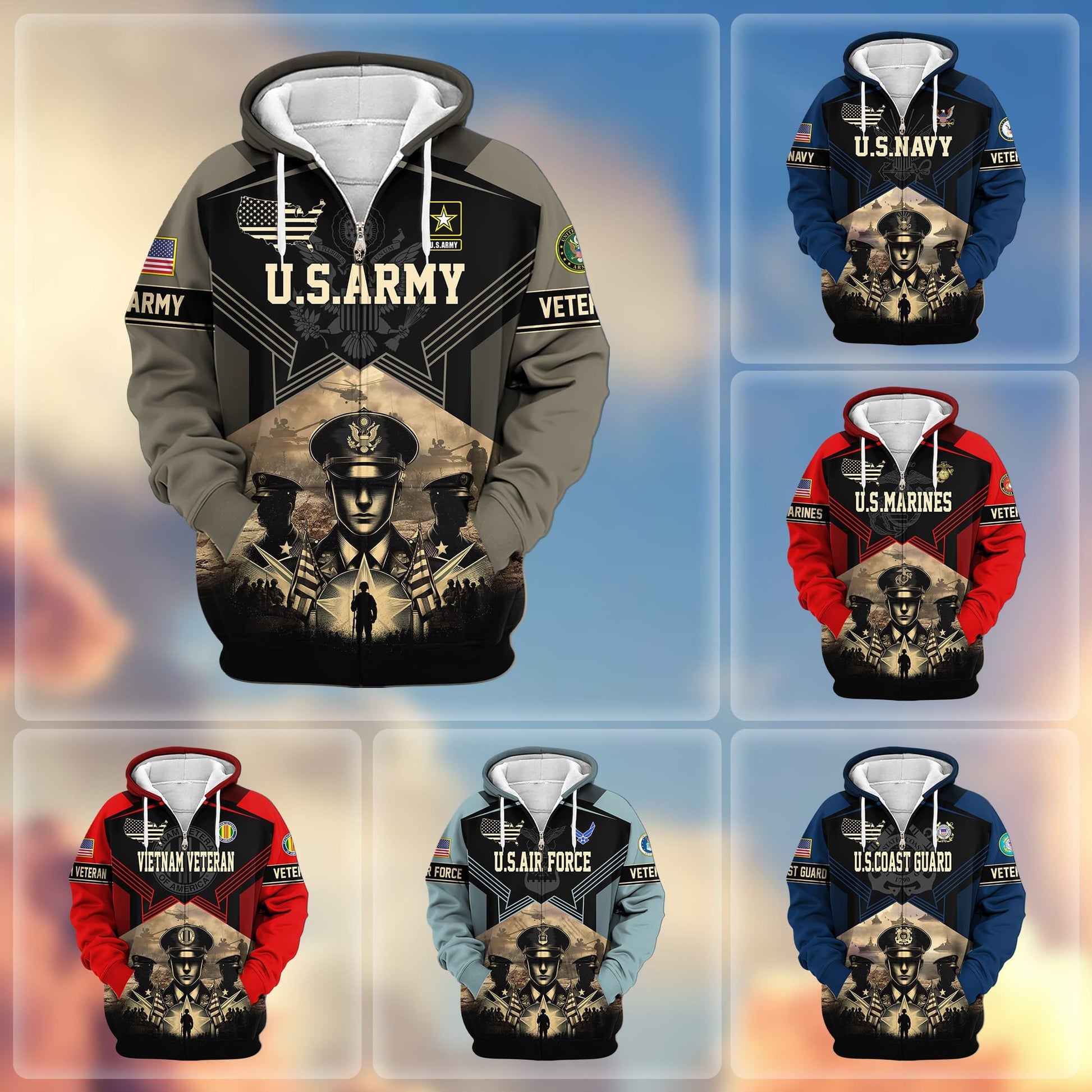 Premium Proudly Served US Veterans Zip Hoodie APHN121102, Gifts For US Veterans
