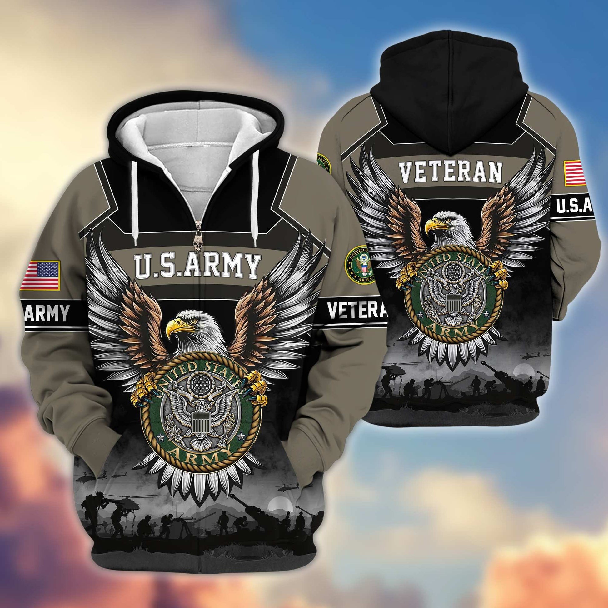 Premium US Veterans Zip Hoodie APHN141101, Gifts For US Veterans