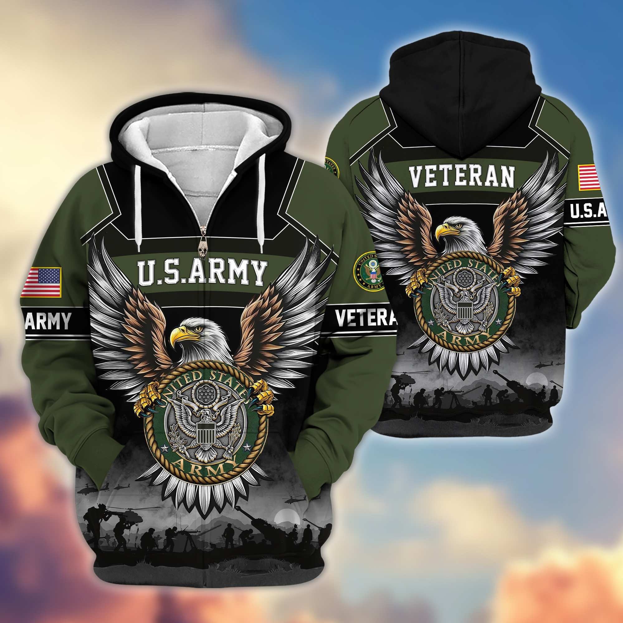 Premium US Veterans Zip Hoodie APHN141101, Gifts For US Veterans
